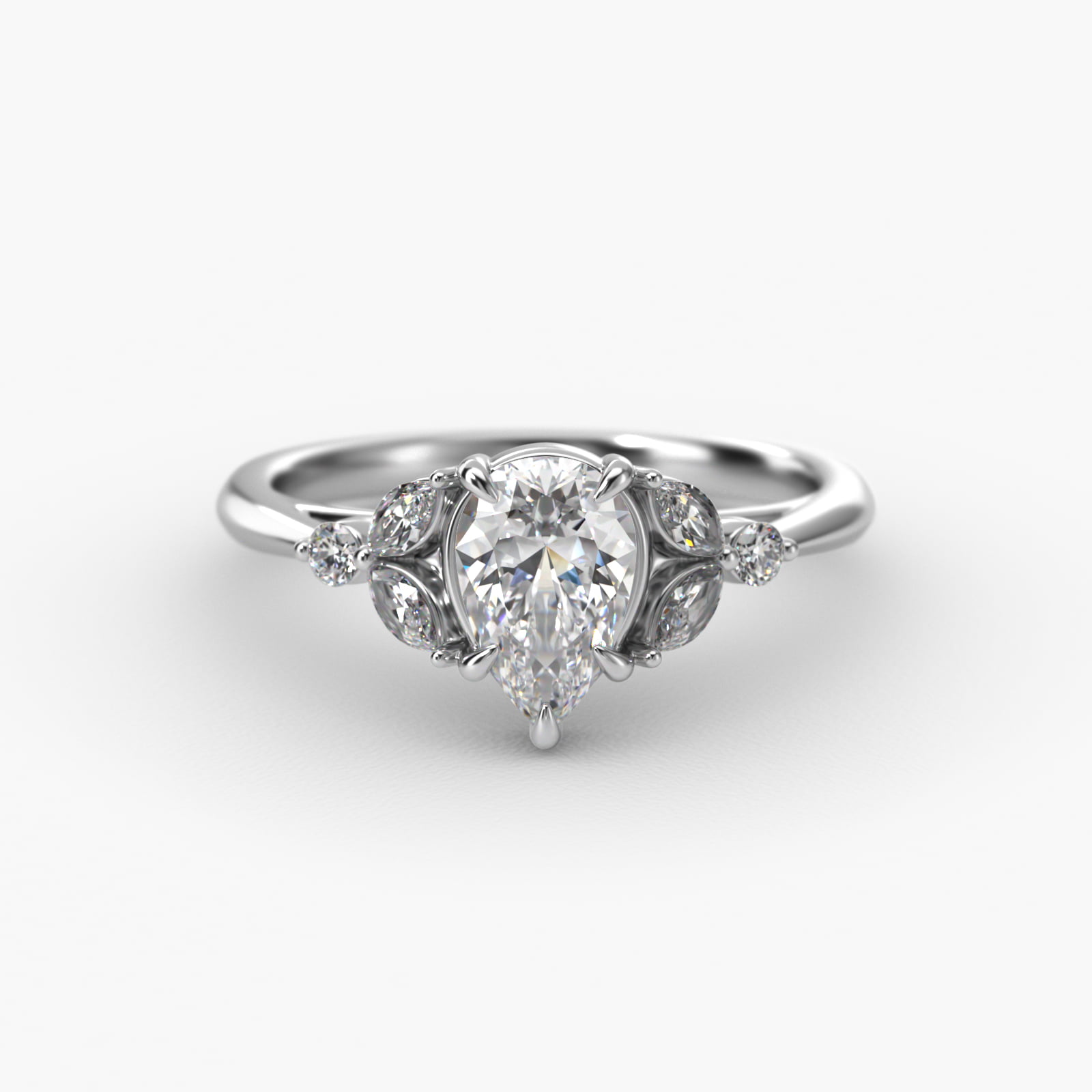 Laurel Leaves Side Stone Diamond Engagement Ring In 14K White Gold