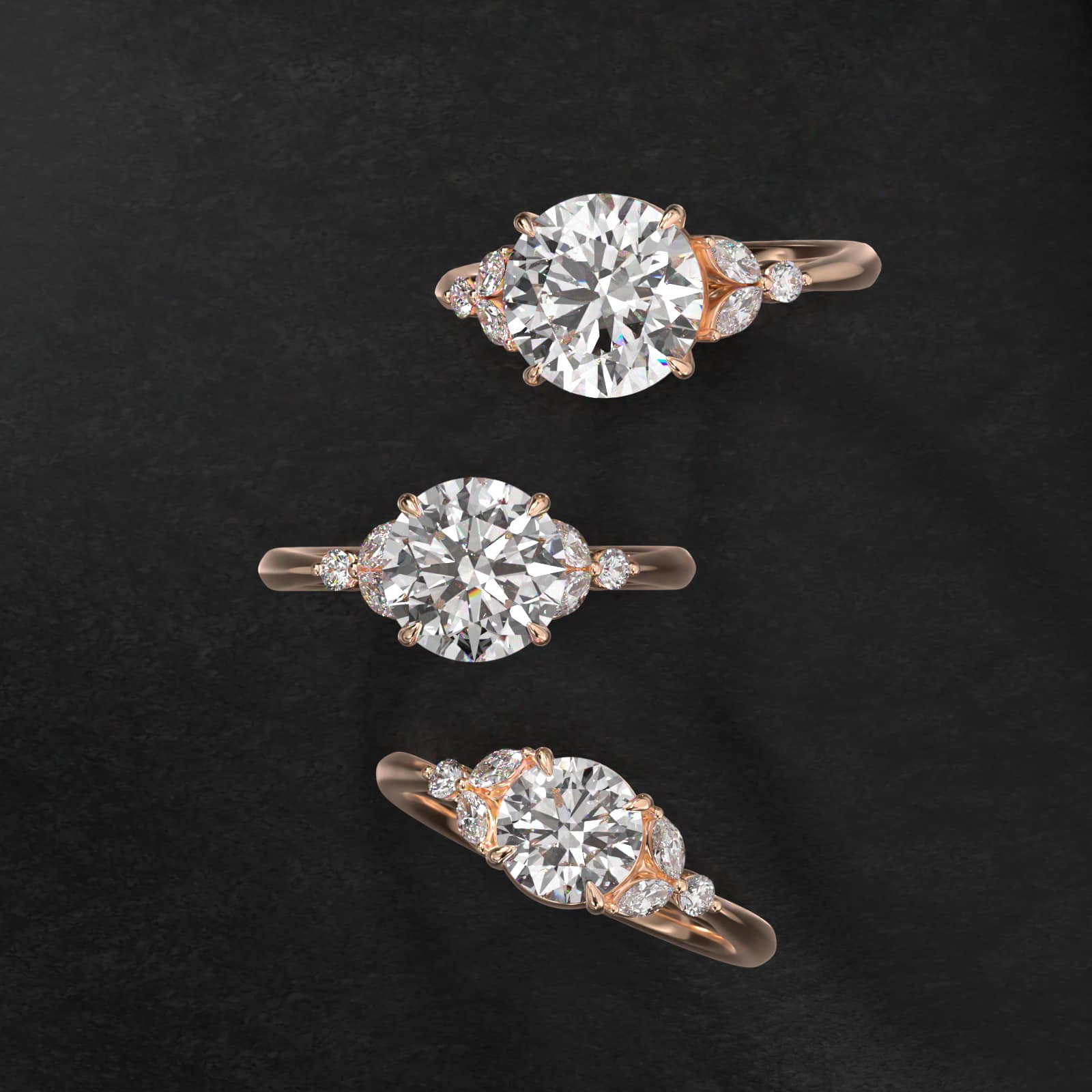 Laurel Leaves Side Stone Diamond Engagement Ring In 14K Rose Gold