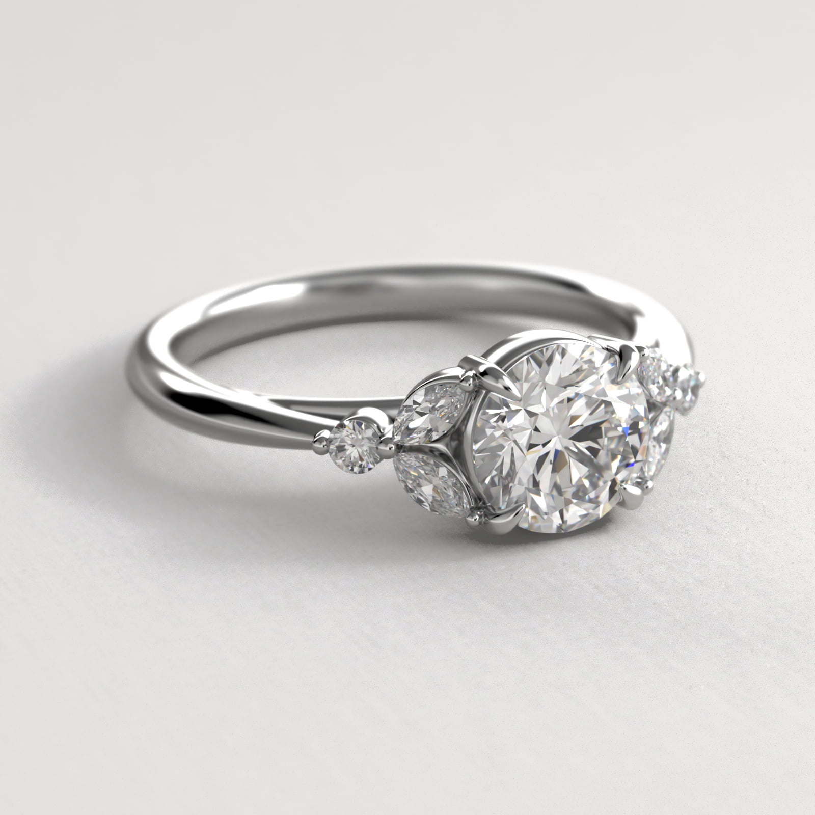 Laurel Leaves Side Stone Diamond Engagement Ring In Platinum