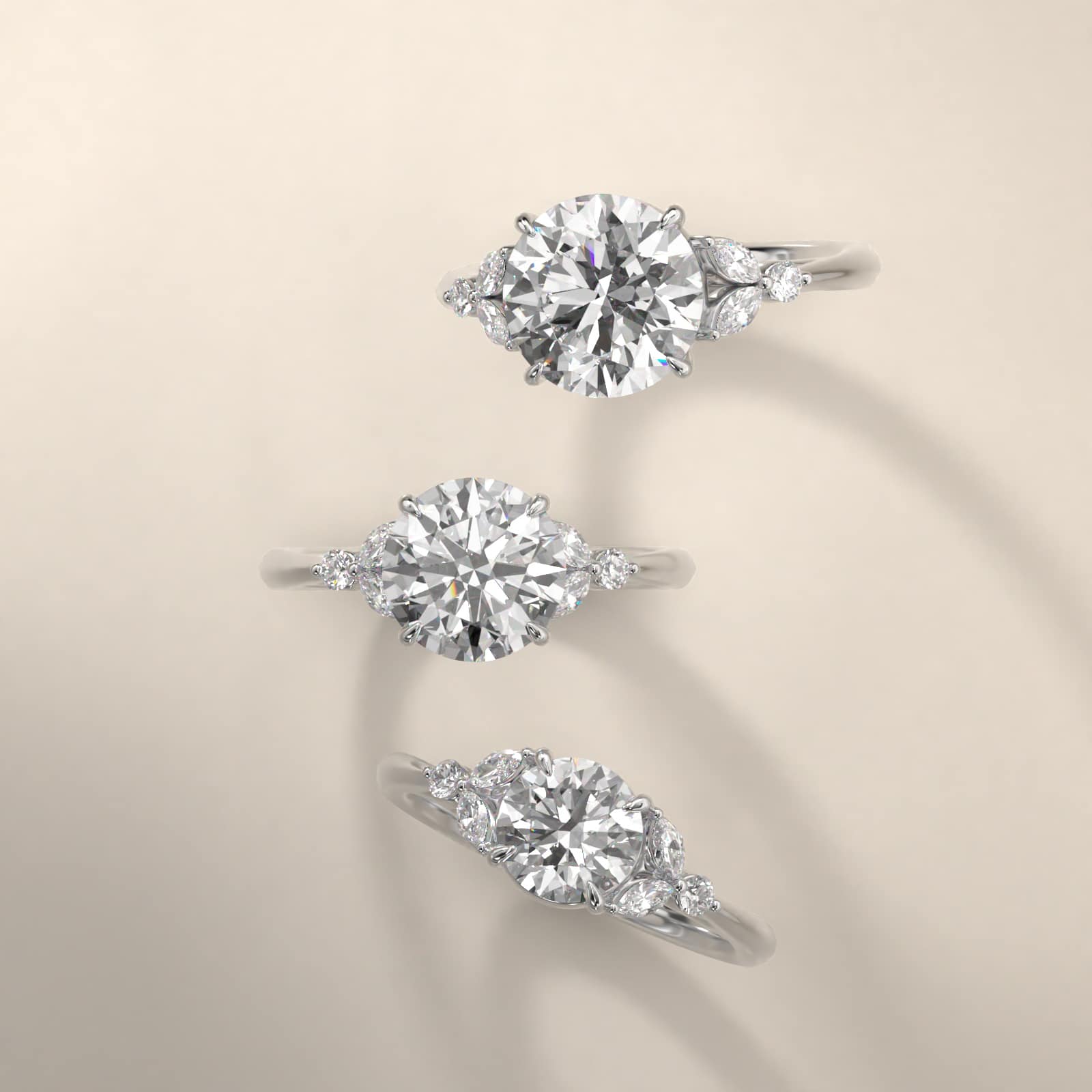 Laurel Leaves Side Stone Diamond Engagement Ring In Platinum