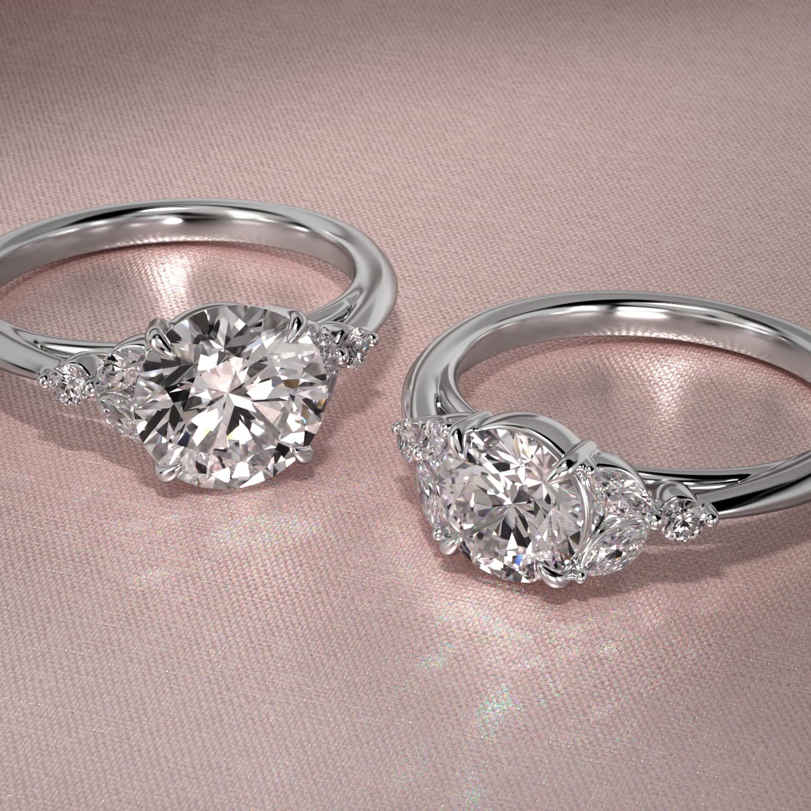 Laurel Leaves Side Stone Diamond Engagement Ring In 14K White Gold