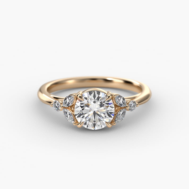 Laurel Leaves Side Stone Diamond Engagement Ring In 14K Yellow Gold