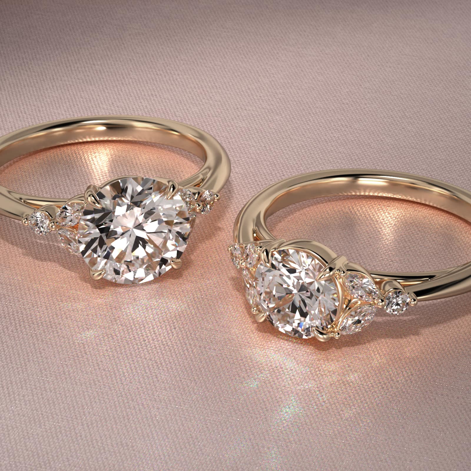 Laurel Leaves Side Stone Diamond Engagement Ring In 18K Yellow Gold