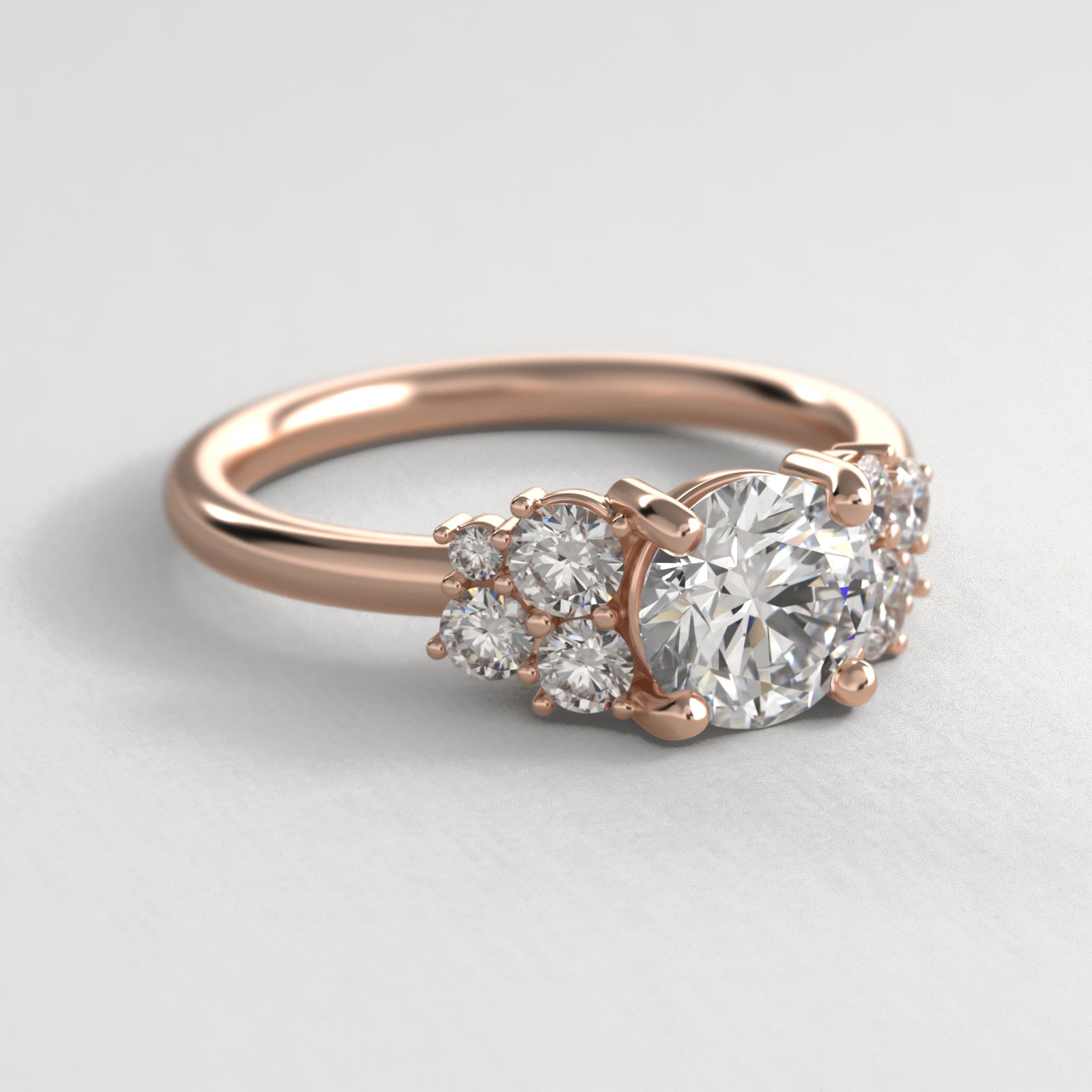 Diamond Medley Side Stone Engagement Ring In 14K Rose Gold