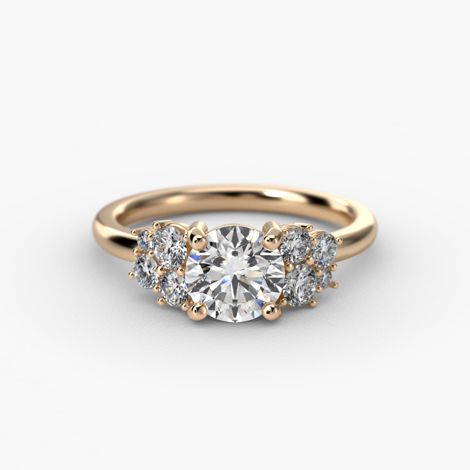 Diamond Medley Side Stone Engagement Ring In 14K Yellow Gold