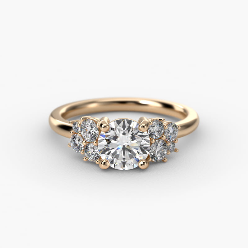 Diamond Medley Side Stone Engagement Ring In 14K Yellow Gold