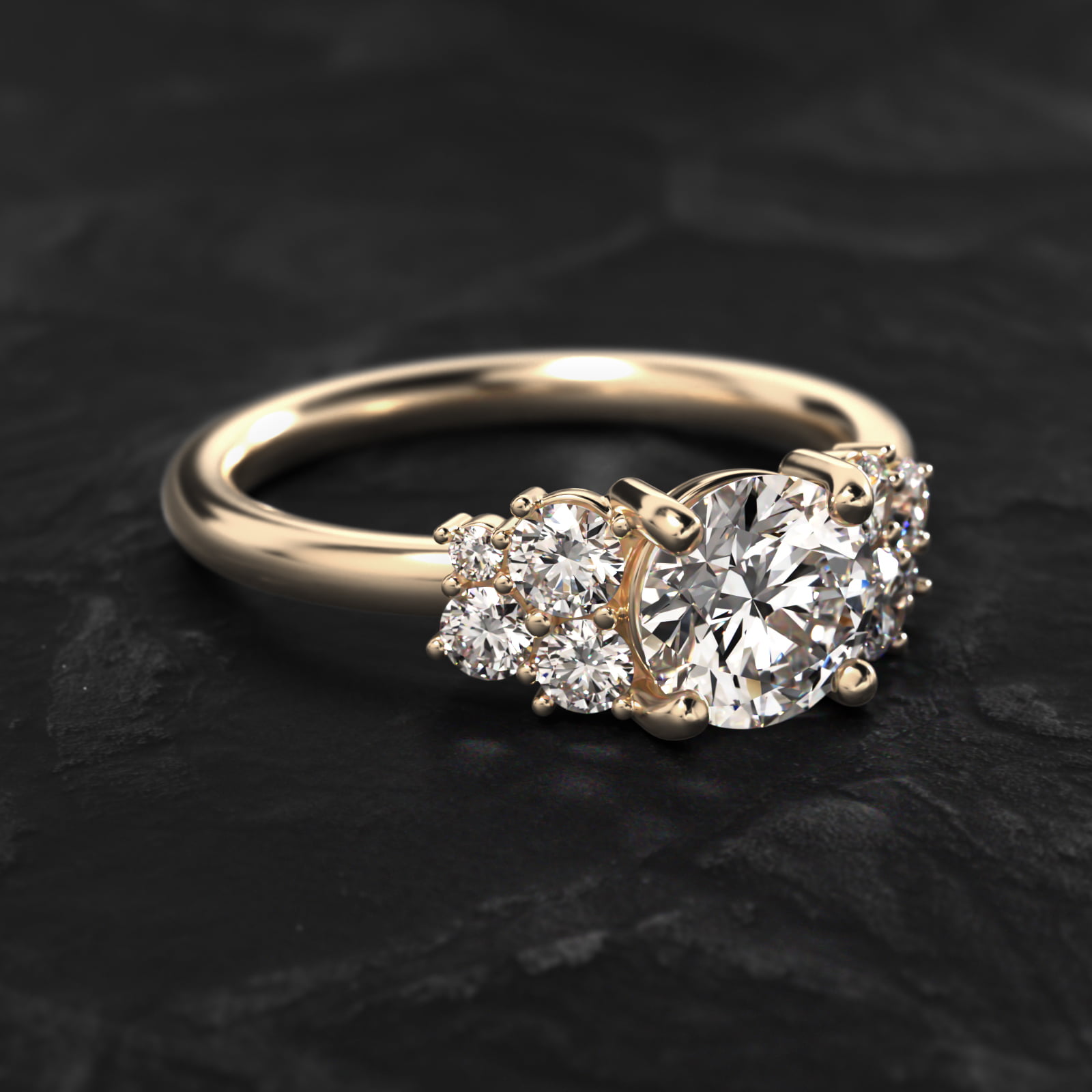 Diamond Medley Side Stone Engagement Ring In 18K Yellow Gold