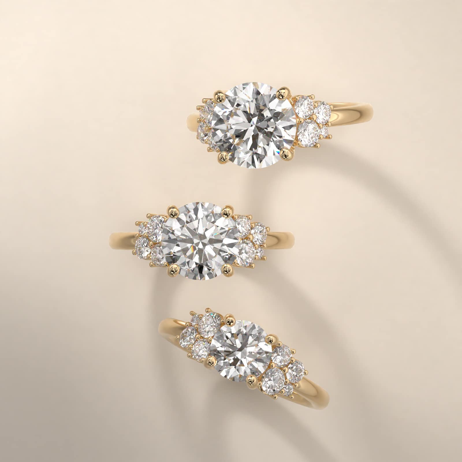 Diamond Medley Side Stone Engagement Ring In 14K Yellow Gold