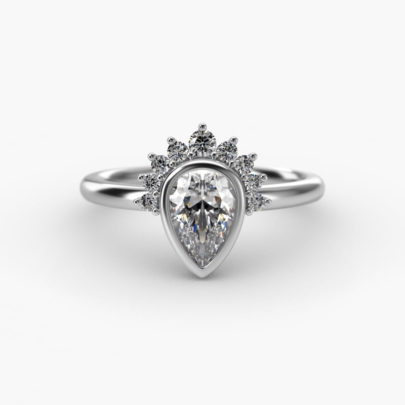 Pear Shape Bezel Set Diamond Tiara Engagement Ring In 14K White Gold