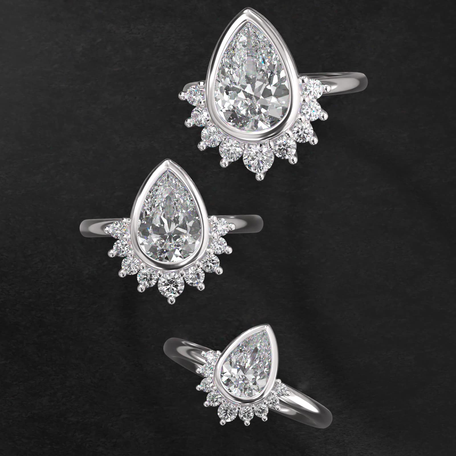 Pear Shape Bezel Set Diamond Tiara Engagement Ring In Platinum