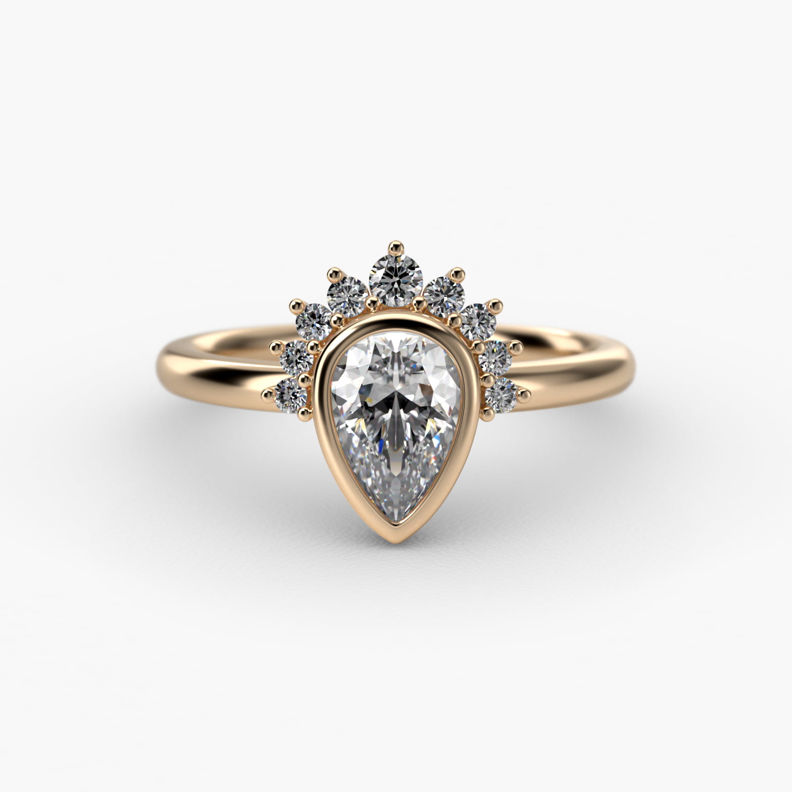 Pear Shape Bezel Set Diamond Tiara Engagement Ring In 14K Yellow Gold
