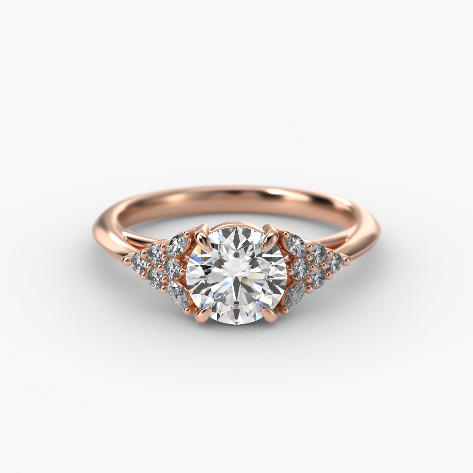 Diamond Chevron Knife Edge Side Stone Engagement Ring In 14K Rose Gold
