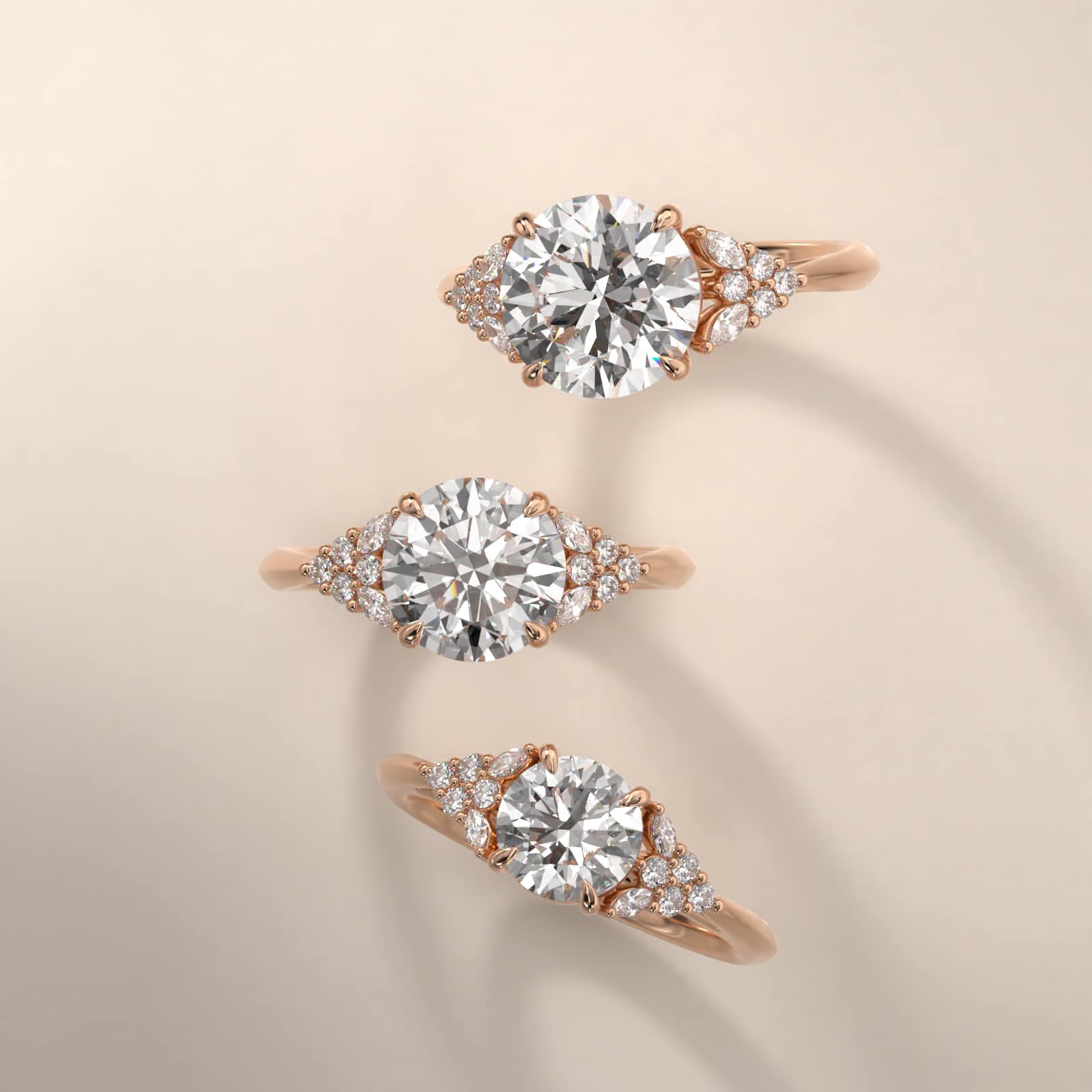 Diamond Chevron Knife Edge Side Stone Engagement Ring In 14K Rose Gold