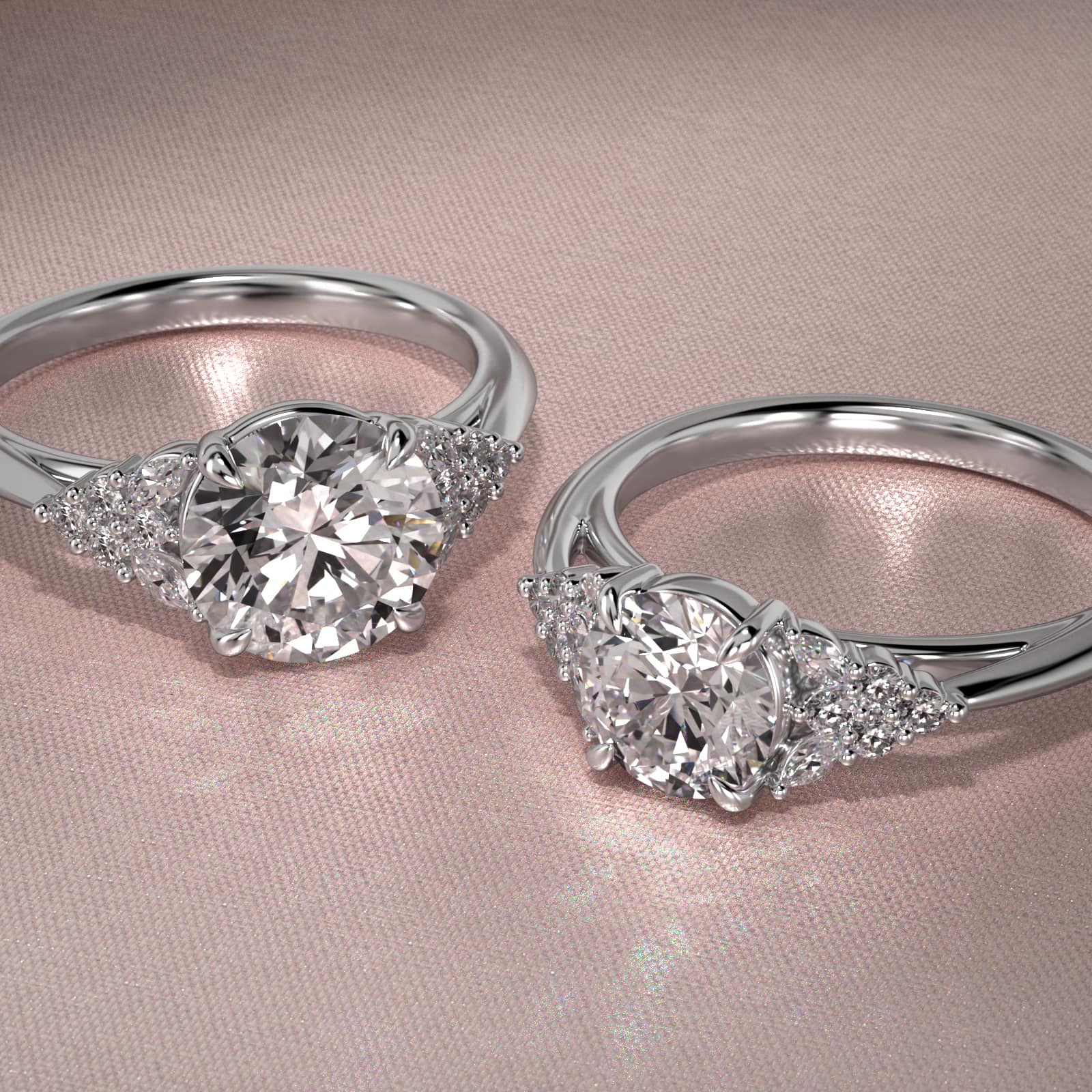 Diamond Chevron Knife Edge Side Stone Engagement Ring In 18K White Gold