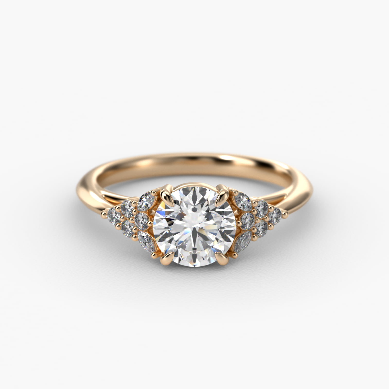 Diamond Chevron Knife Edge Side Stone Engagement Ring In 14K Yellow Gold