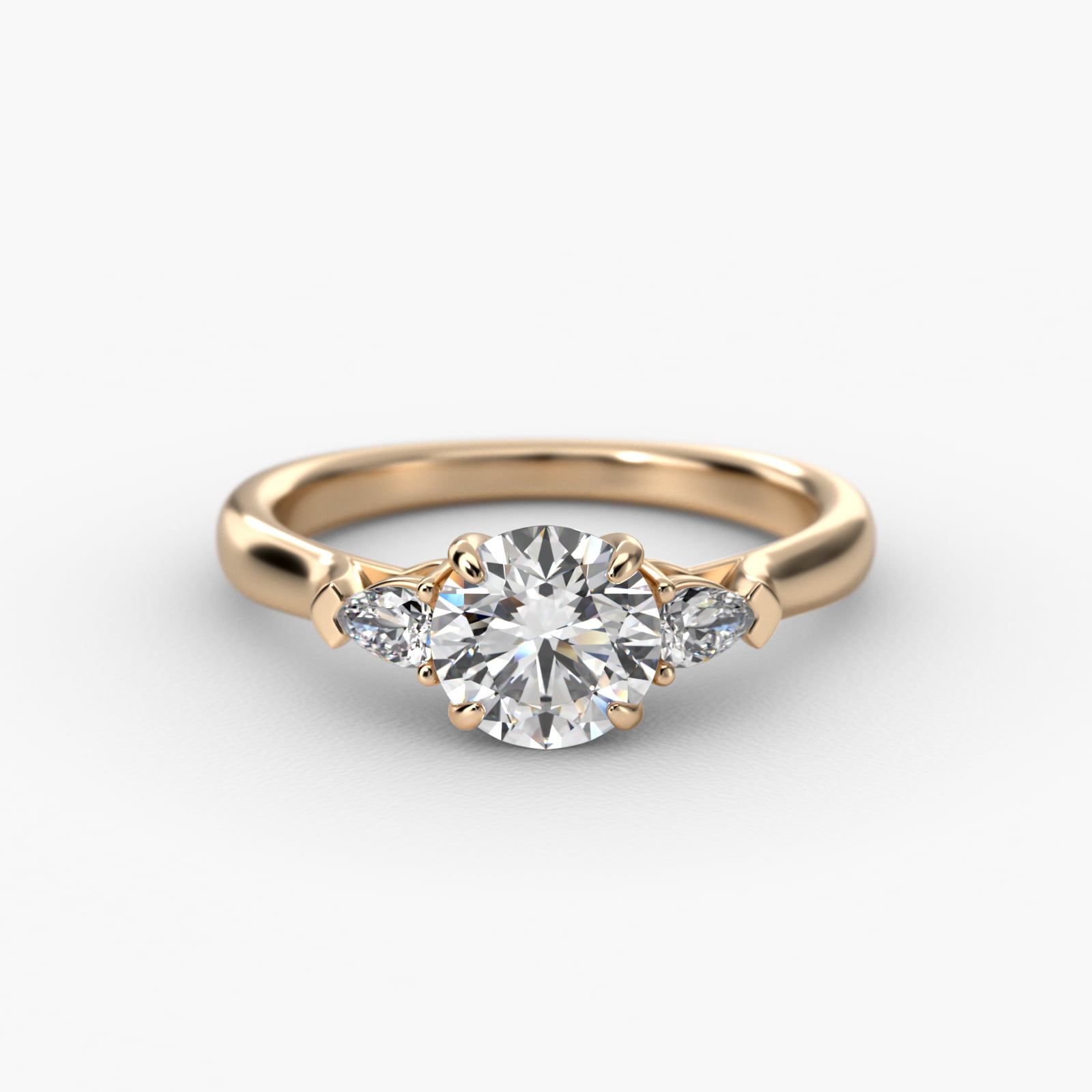 Pear Shaped Lab-Grown Diamond Three Stone Engagement Ring In 18K Yellow Gold