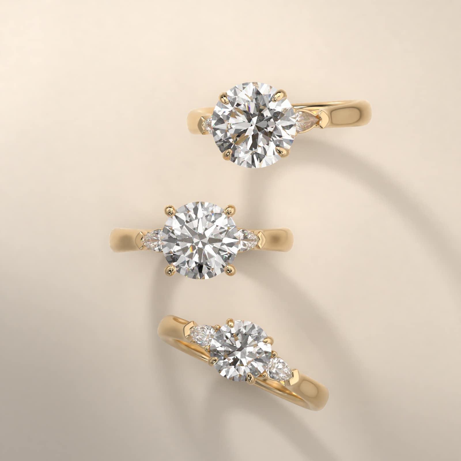 Pear Shaped Lab-Grown Diamond Three Stone Engagement Ring In 18K Yellow Gold