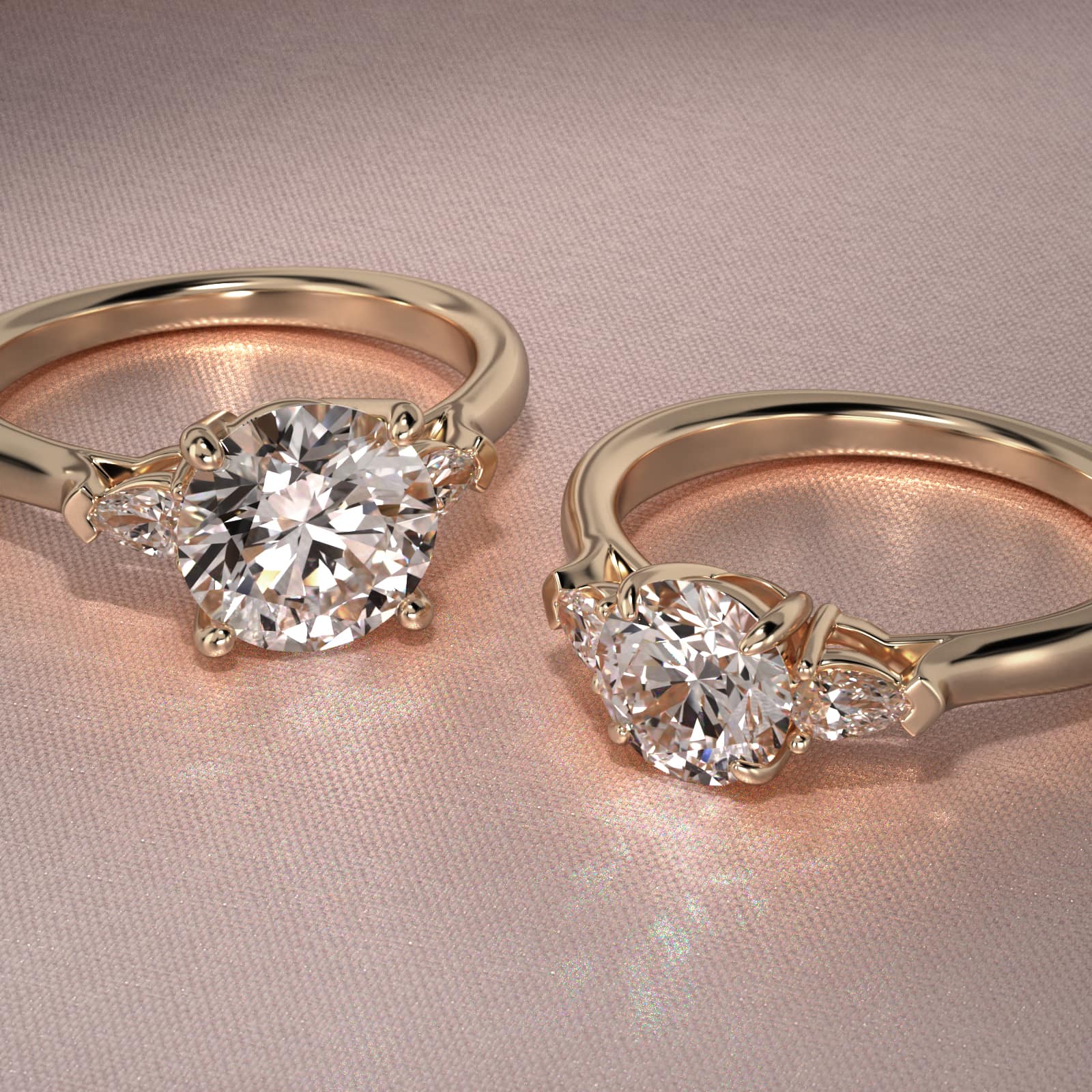 Pear Shaped Lab-Grown Diamond Three Stone Engagement Ring In 14K Yellow Gold