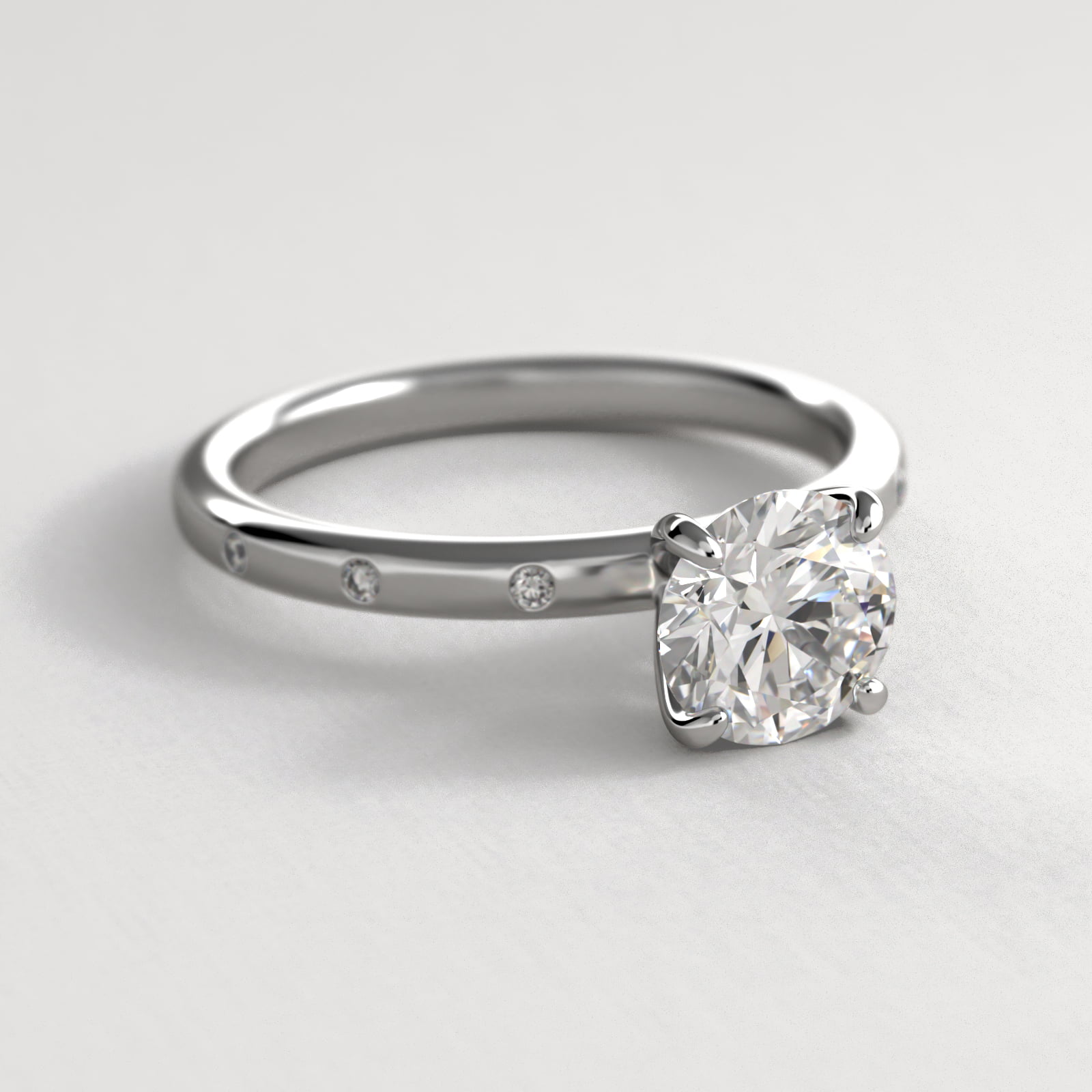 Sleek Accent Diamond Pavé Engagement Ring In 14K White Gold