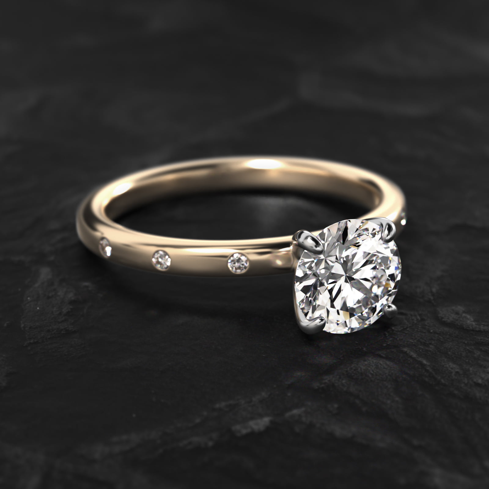 Sleek Accent Diamond Pavé Engagement Ring In 14K Yellow Gold