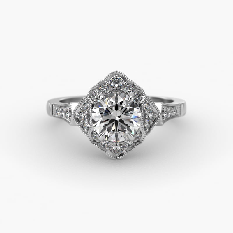 Regal Frame Vintage-Style Engagement Ring In Platinum