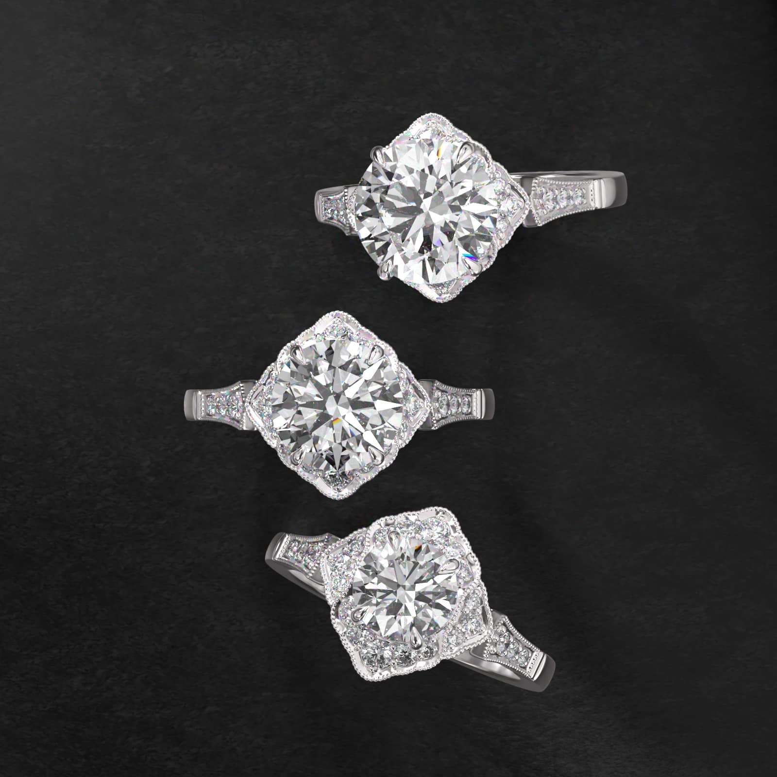 Regal Frame Vintage-Style Engagement Ring In 14K White Gold