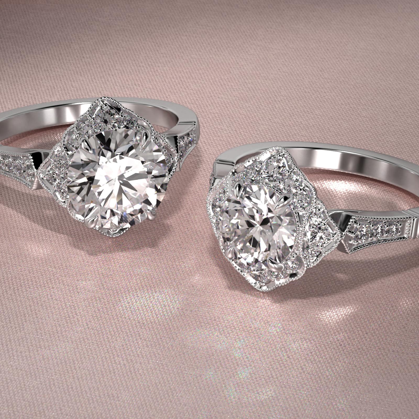 Regal Frame Vintage-Style Engagement Ring In 18K White Gold