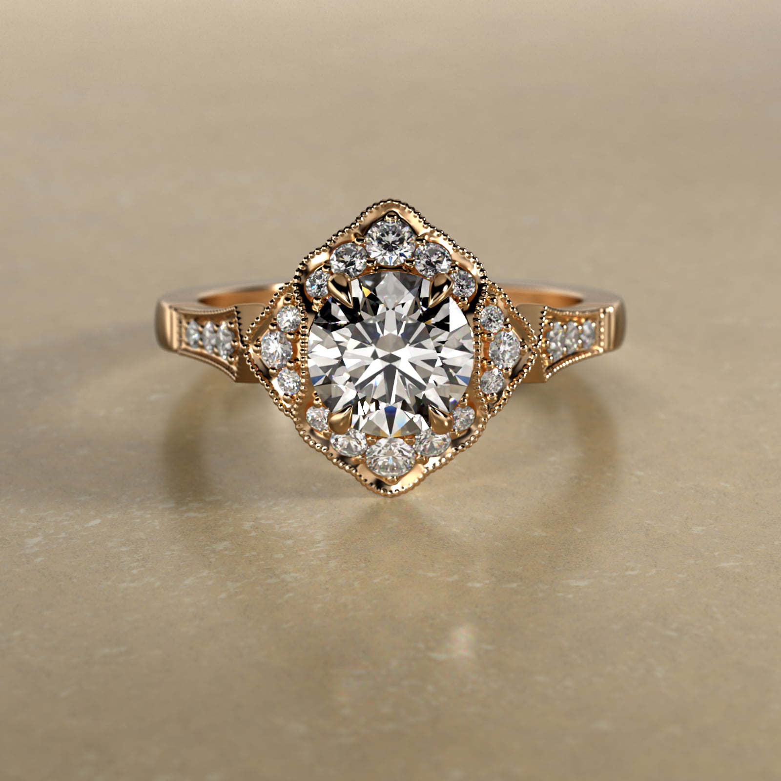 Regal Frame Vintage-Style Engagement Ring In 14K Yellow Gold