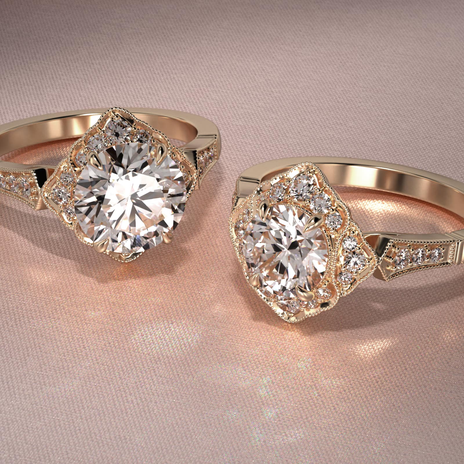 Regal Frame Vintage-Style Engagement Ring In 14K Yellow Gold