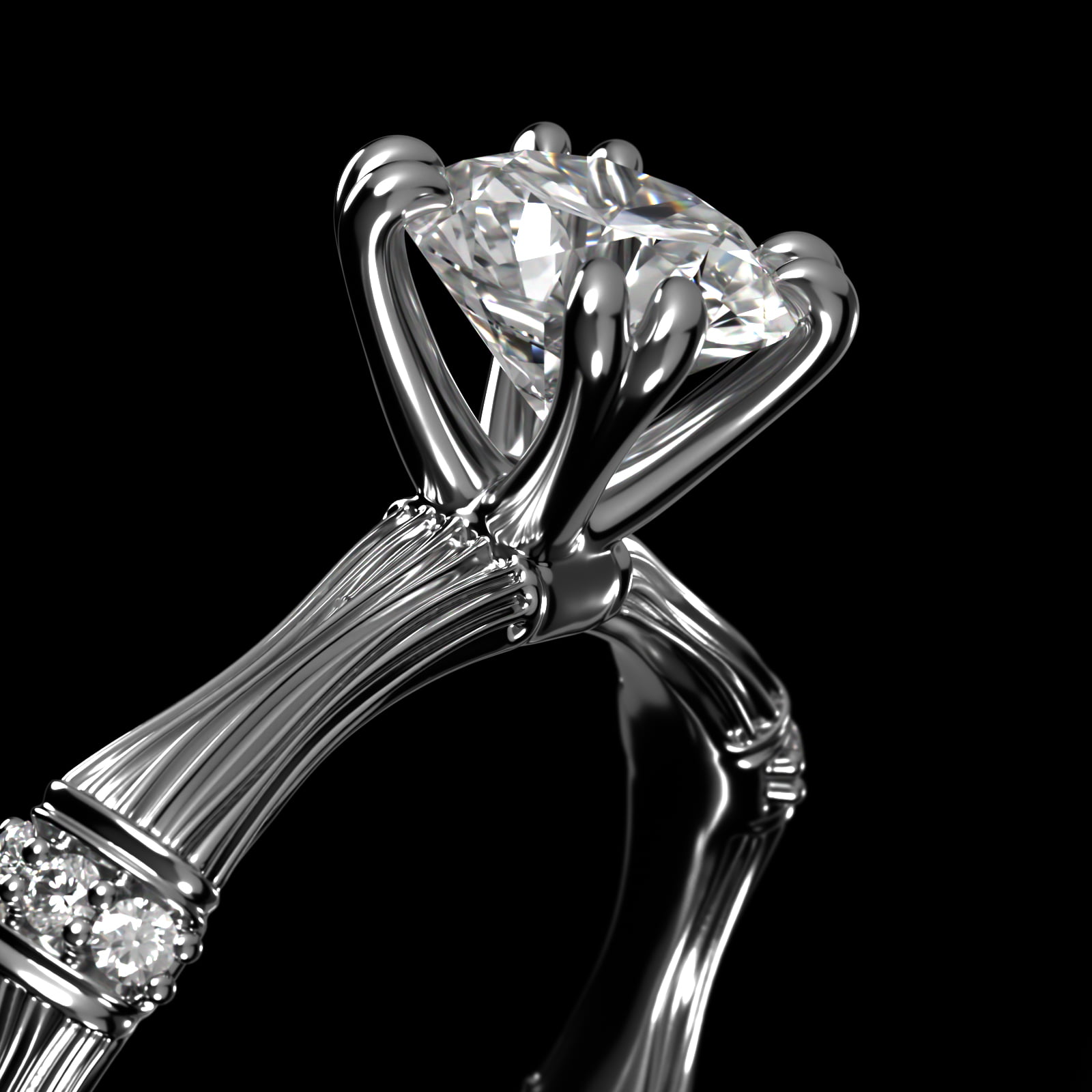 14K White Gold Organic Bamboo Engagement Ring