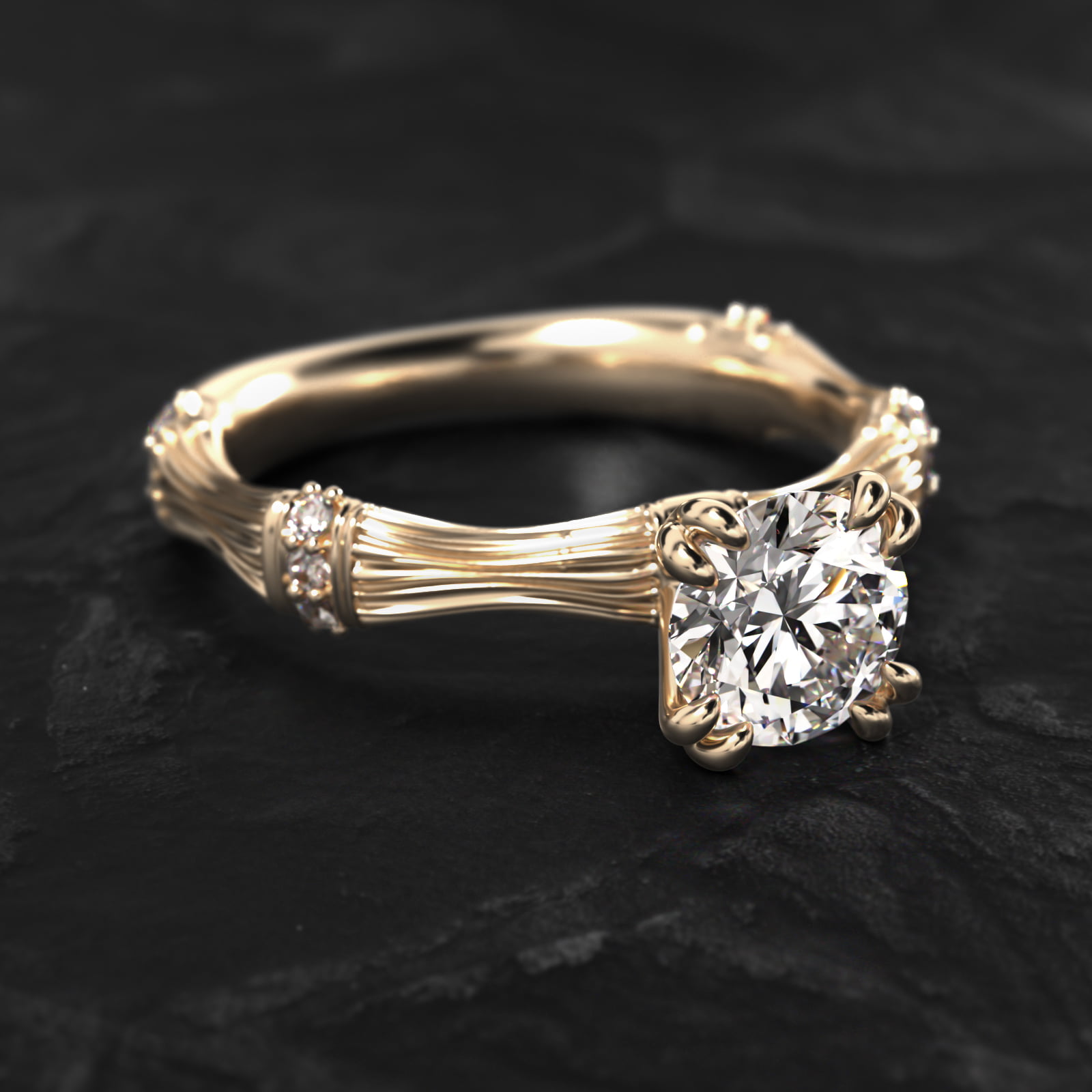 14K Yellow Gold Organic Bamboo Engagement Ring