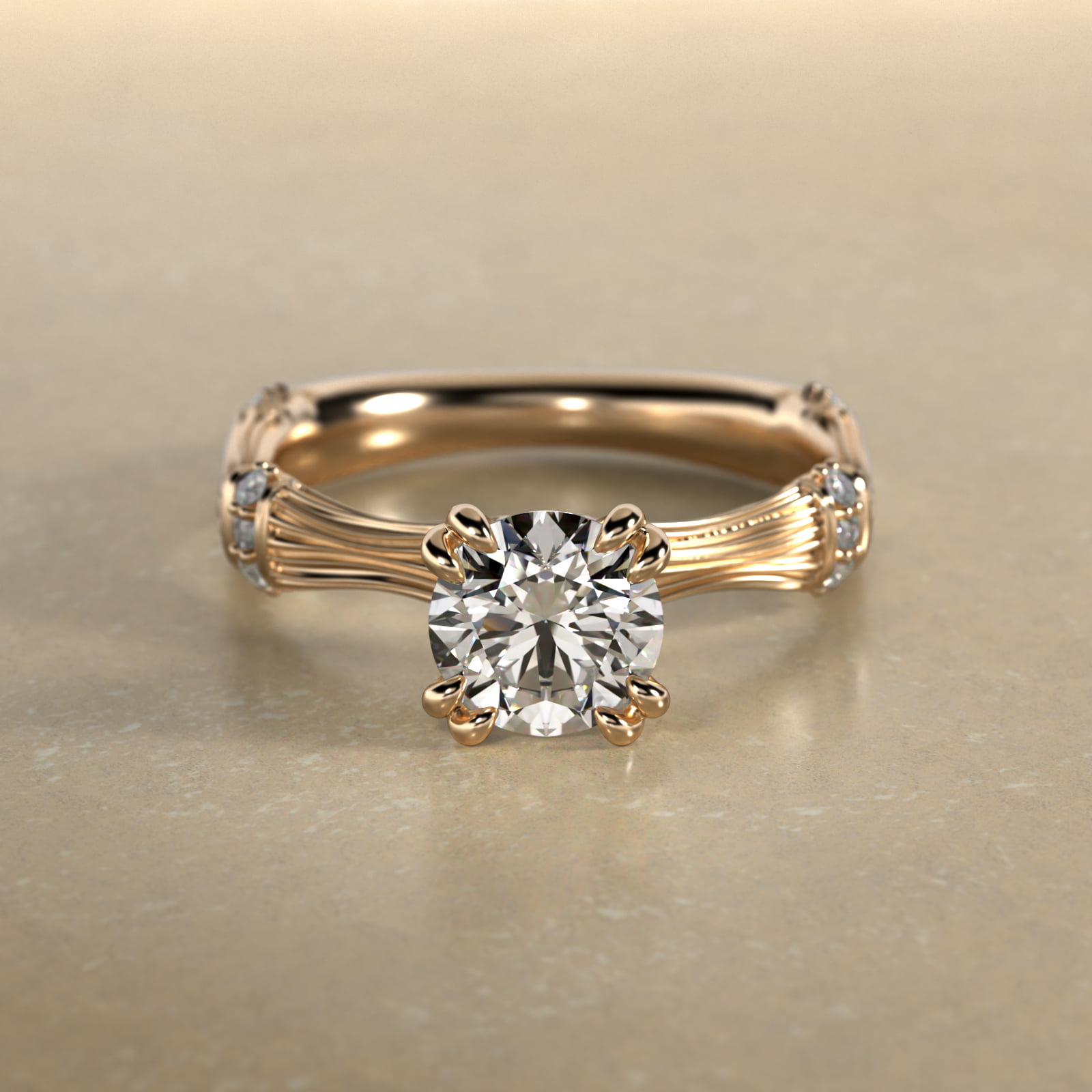 18K Yellow Gold Organic Bamboo Engagement Ring