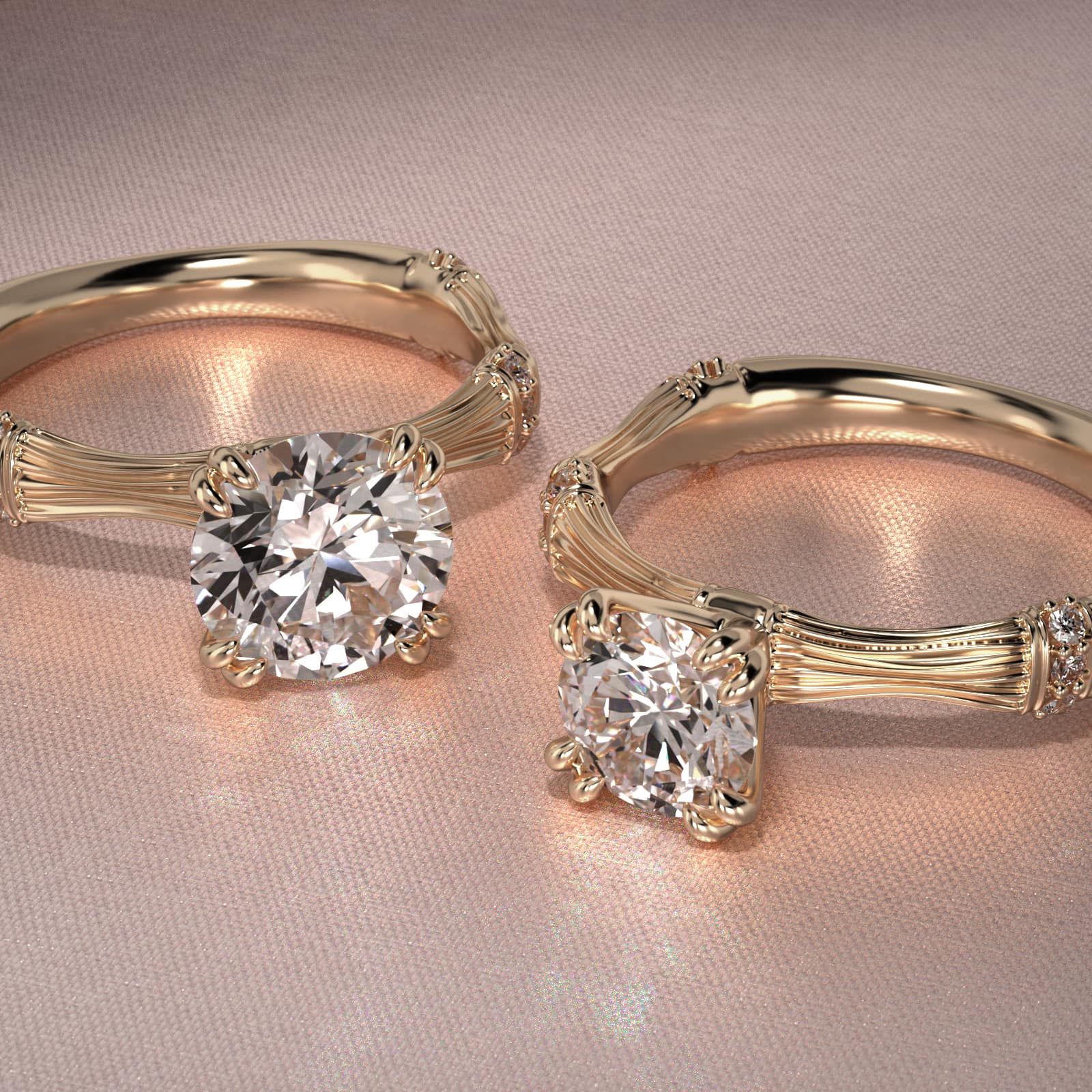 14K Yellow Gold Organic Bamboo Engagement Ring