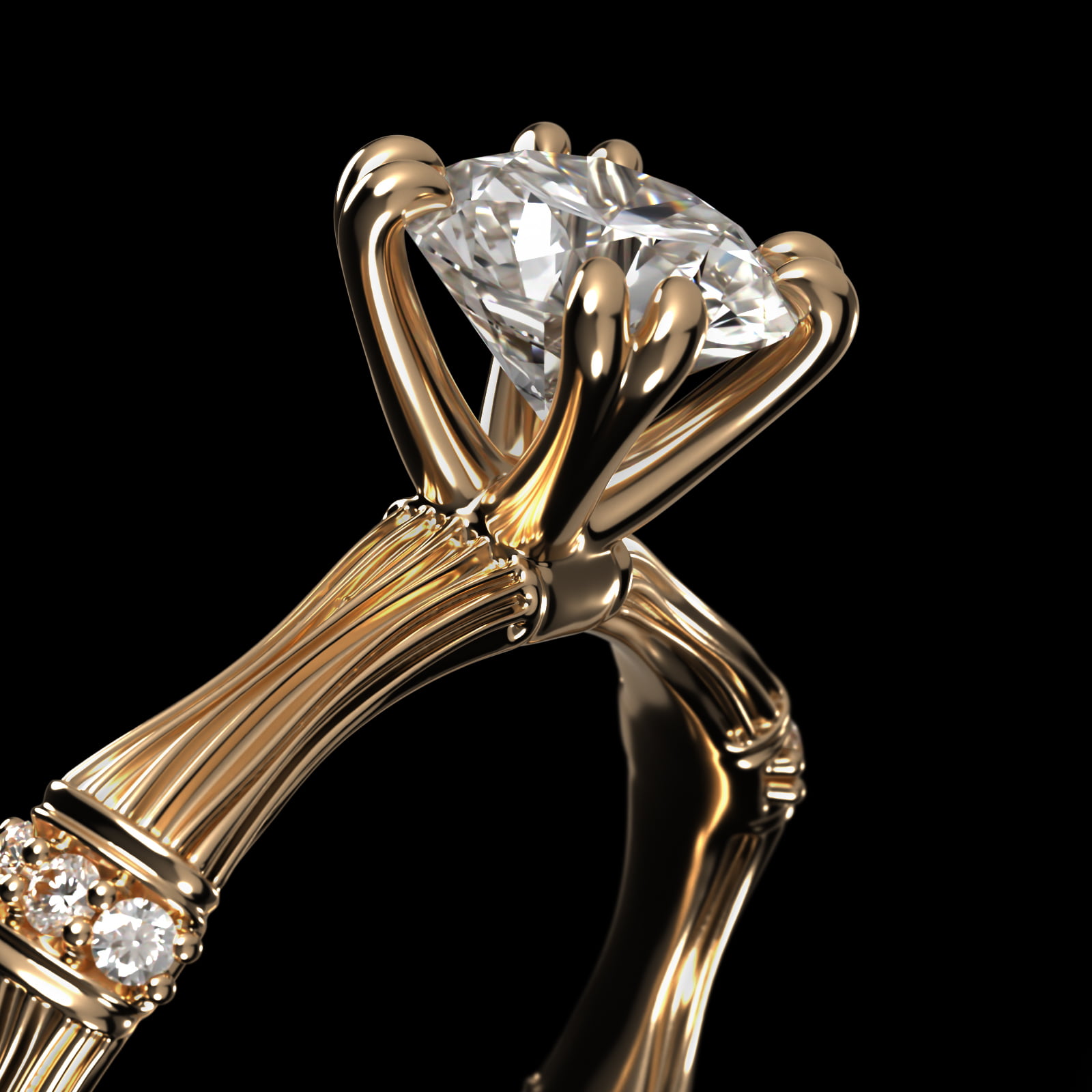 14K Yellow Gold Organic Bamboo Engagement Ring