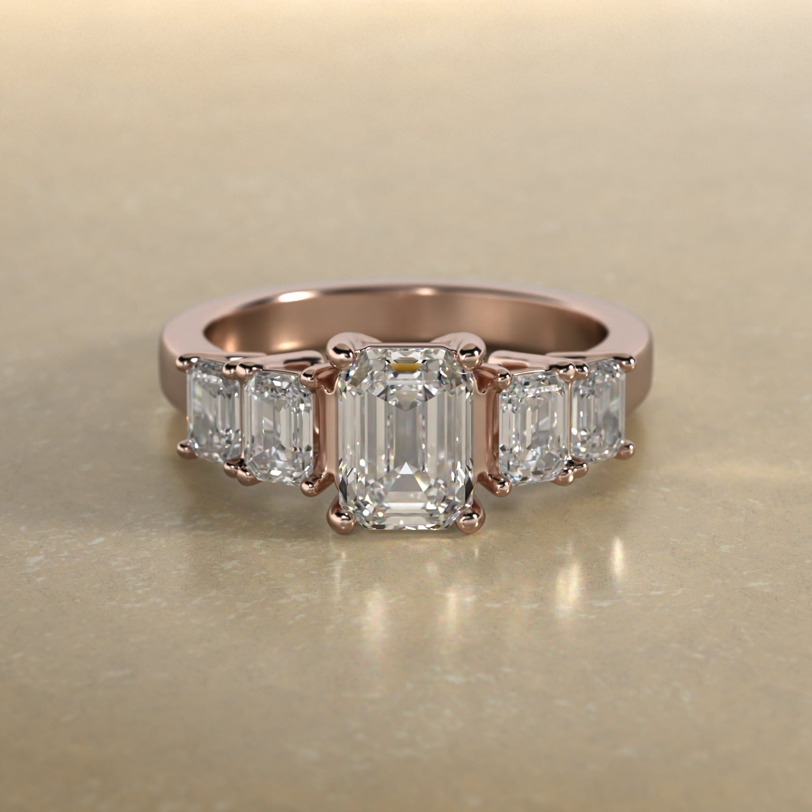 Four Emerald Cut Side Stone Diamond Engagement Ring In 14K Rose Gold