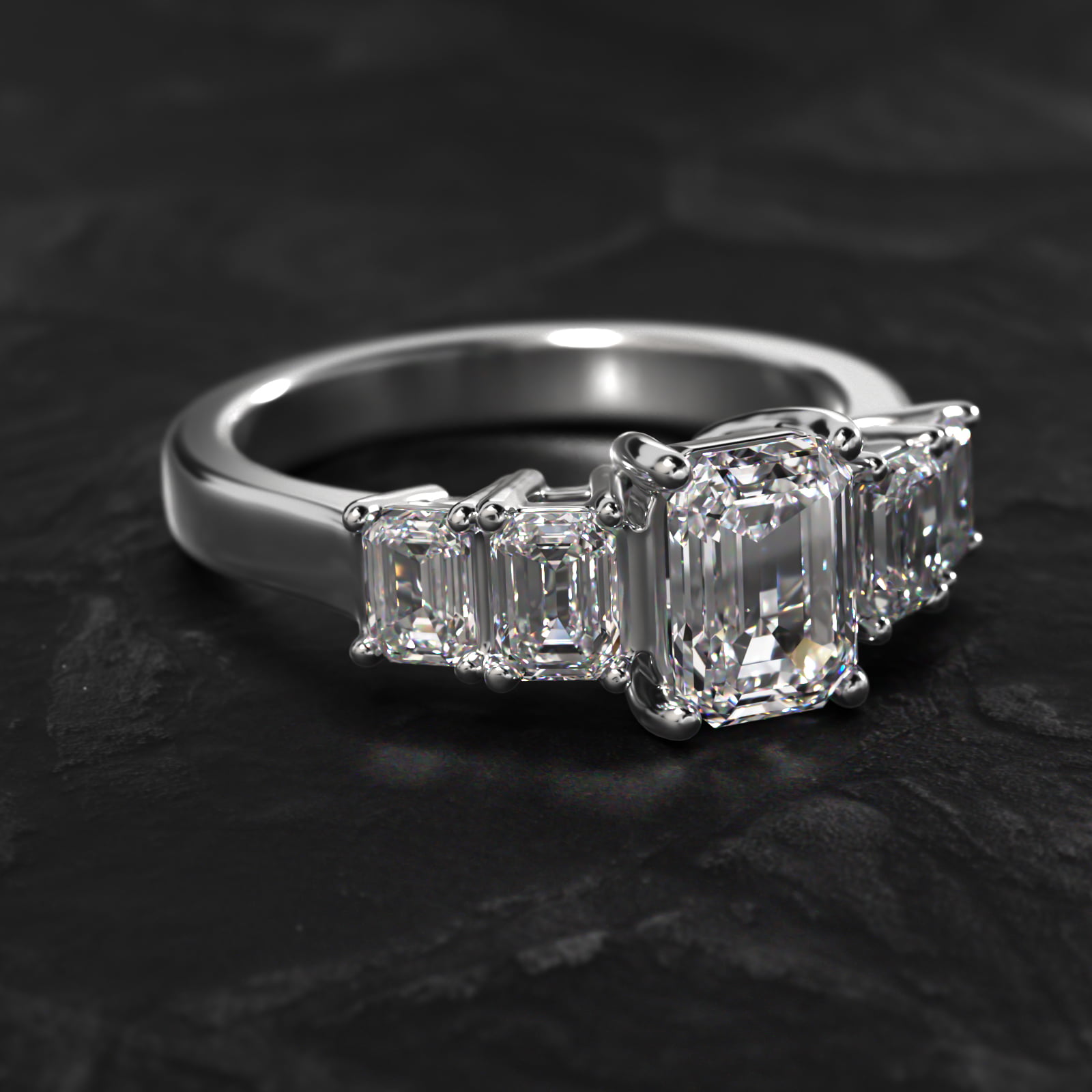 Four Emerald Cut Side Stone Diamond Engagement Ring In 18K White Gold