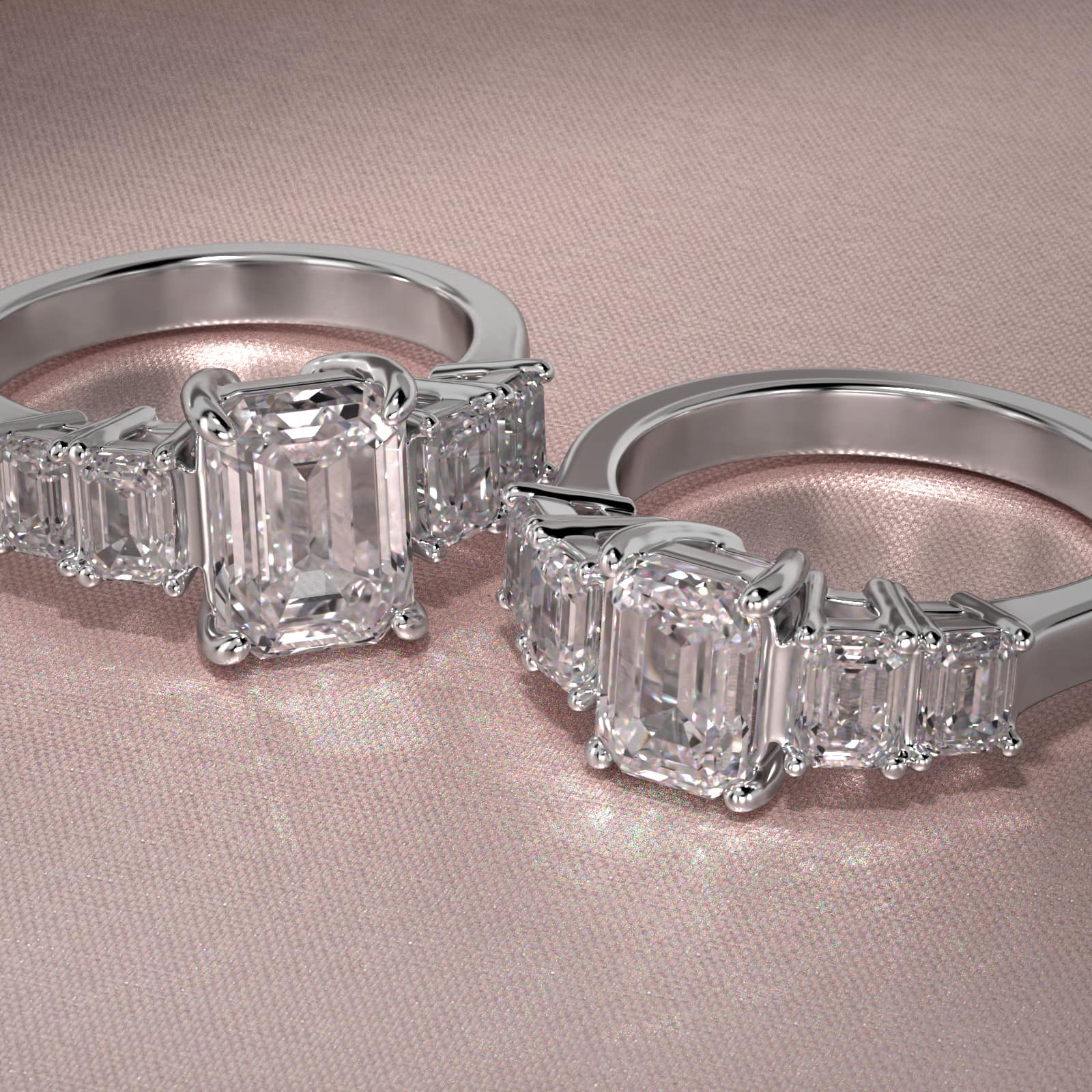 Four Emerald Cut Side Stone Diamond Engagement Ring In Platinum