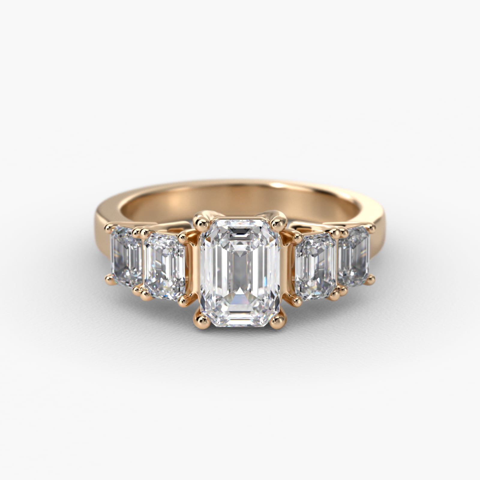 Four Emerald Cut Side Stone Diamond Engagement Ring In 14K Yellow Gold