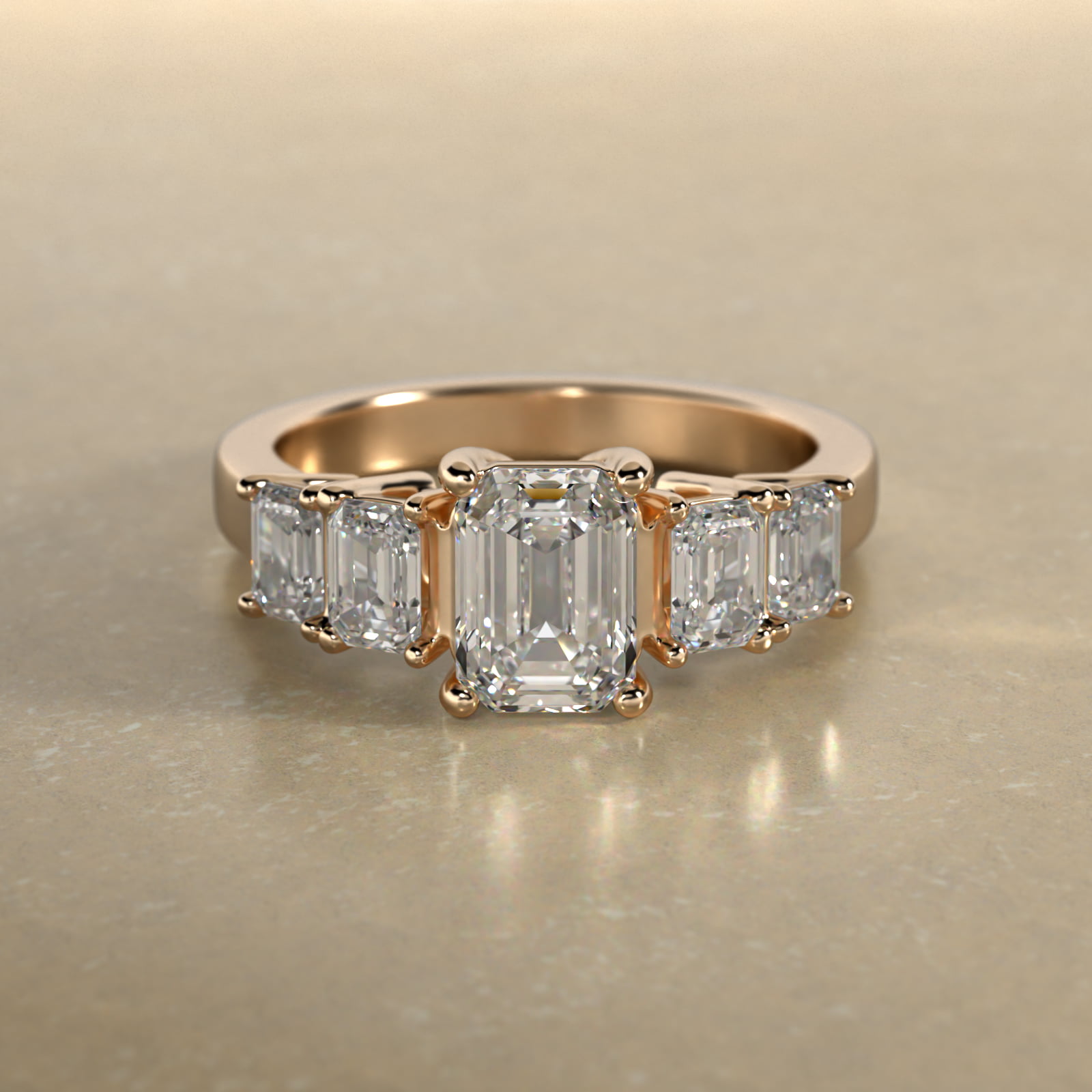Four Emerald Cut Side Stone Diamond Engagement Ring In 18K Yellow Gold