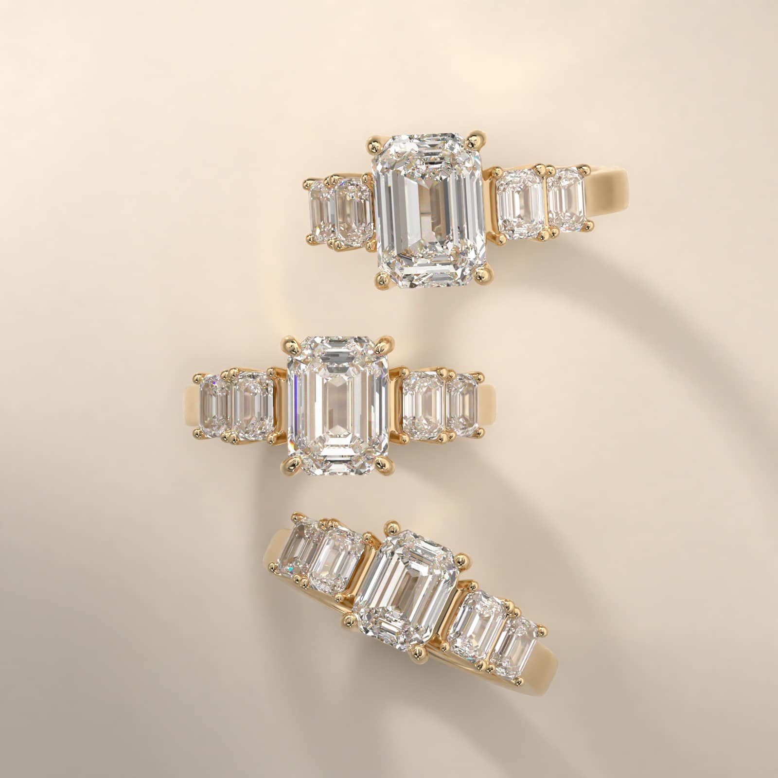 Four Emerald Cut Side Stone Diamond Engagement Ring In 18K Yellow Gold