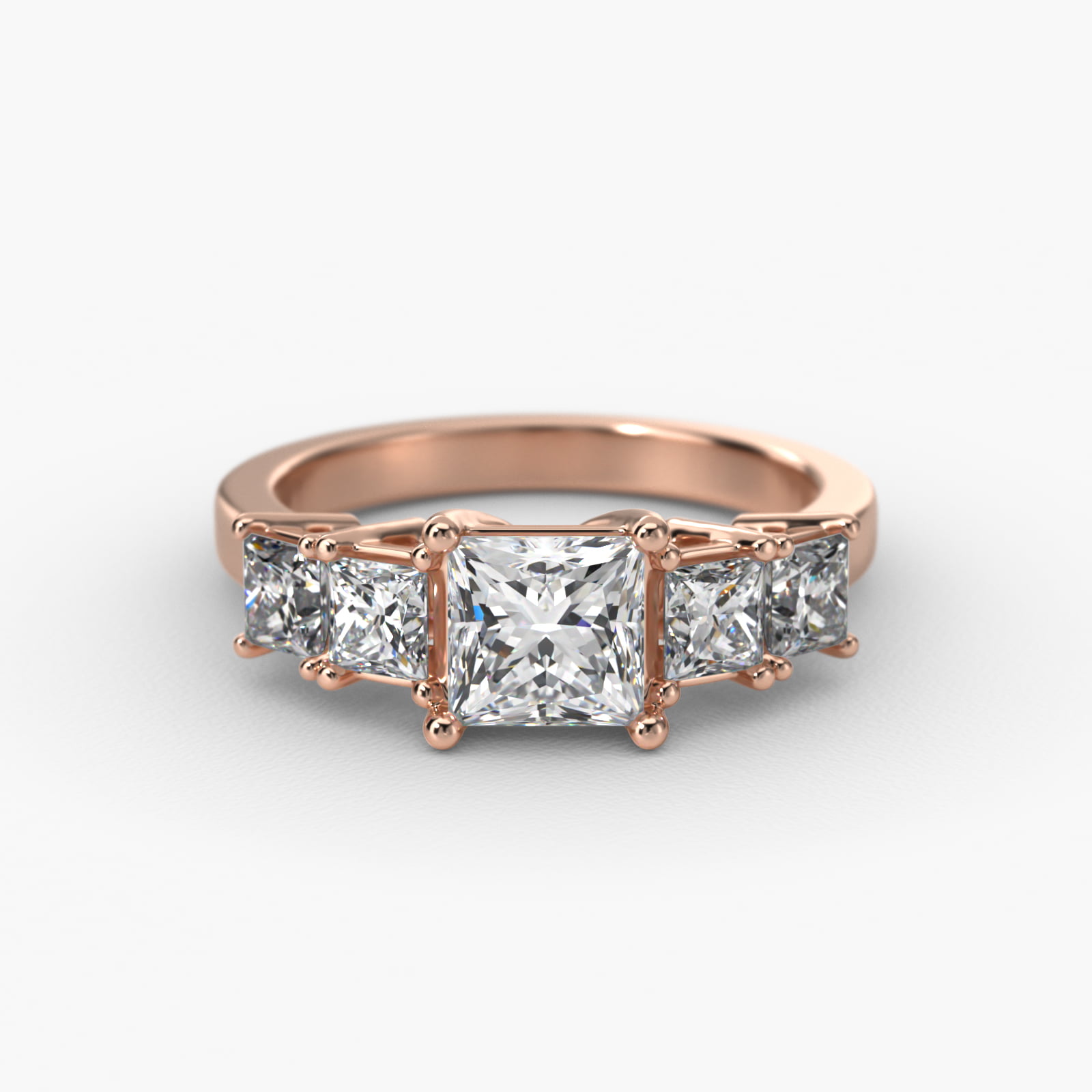 Four Princess Cut Side Stone Diamond Engagement Ring In 14K Rose Gold