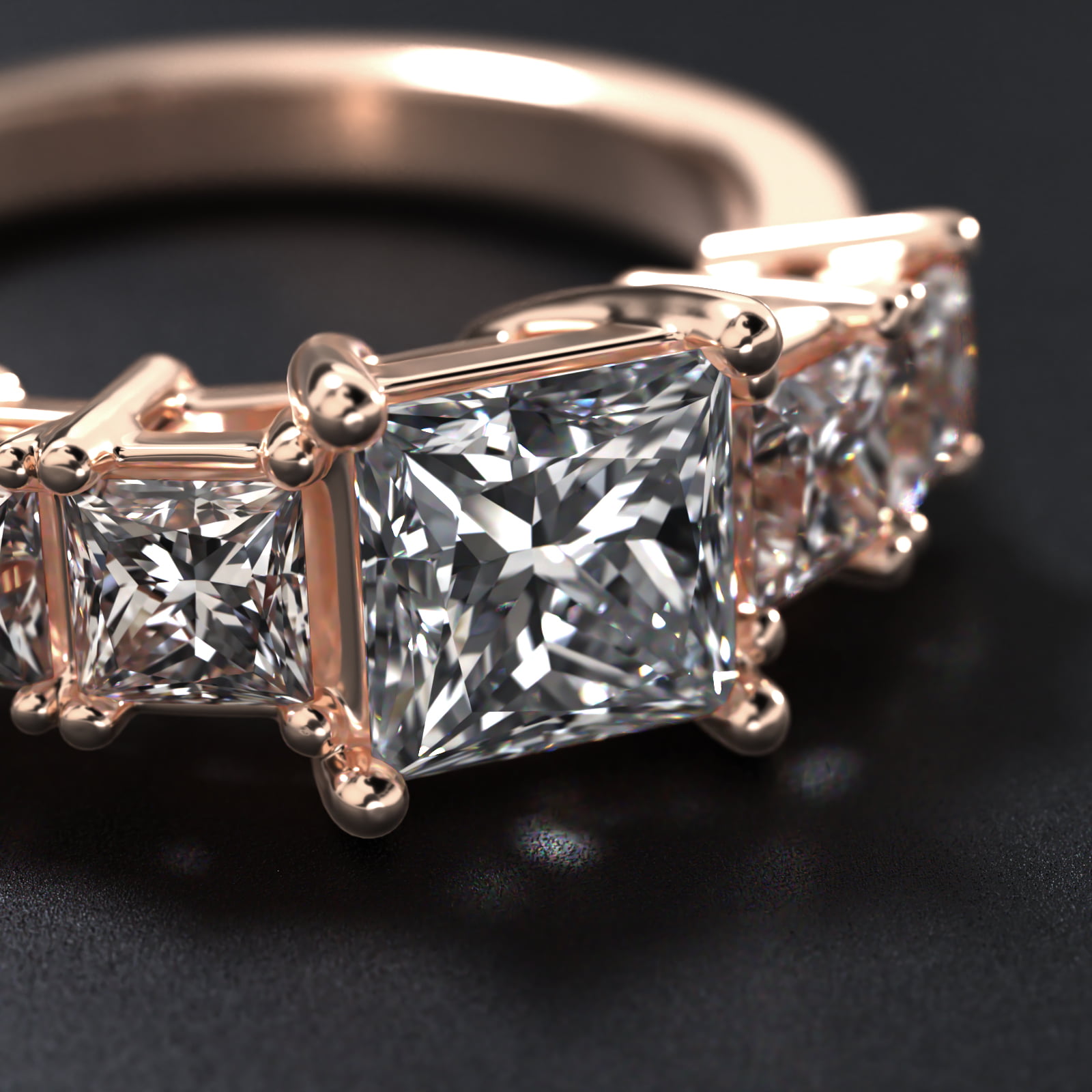 Four Princess Cut Side Stone Diamond Engagement Ring In 14K Rose Gold