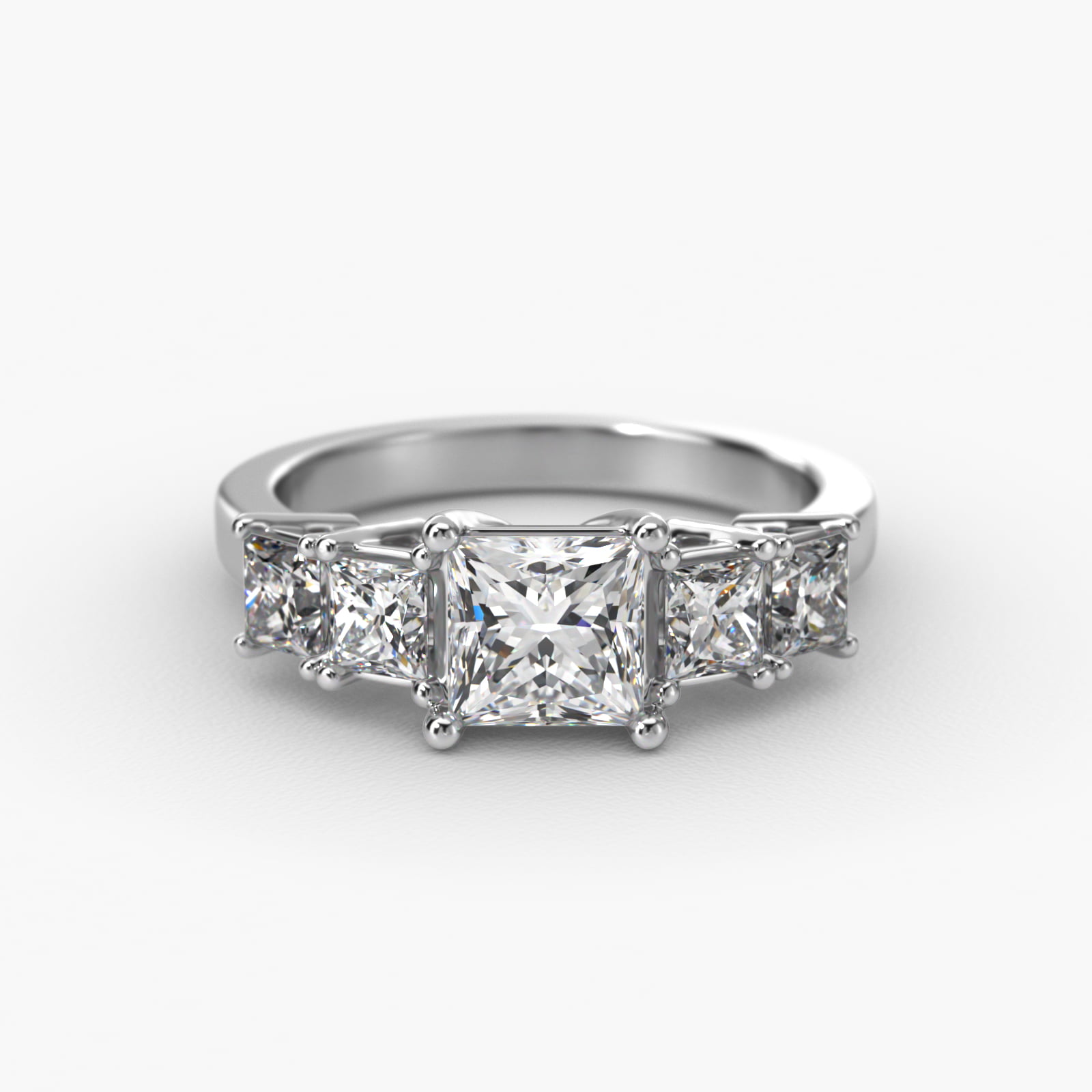 Four Princess Cut Side Stone Diamond Engagement Ring In 18K White Gold