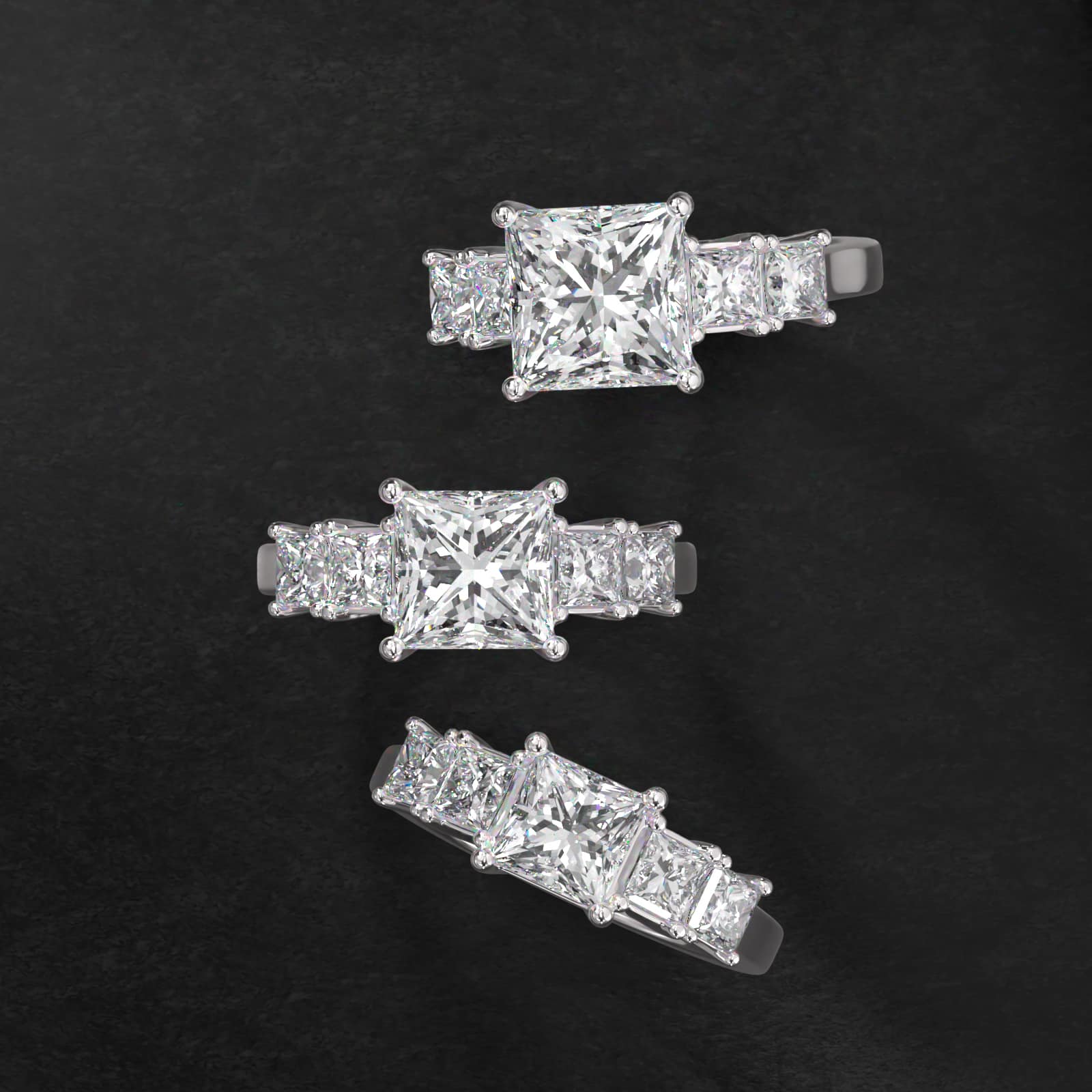 Four Princess Cut Side Stone Diamond Engagement Ring In Platinum