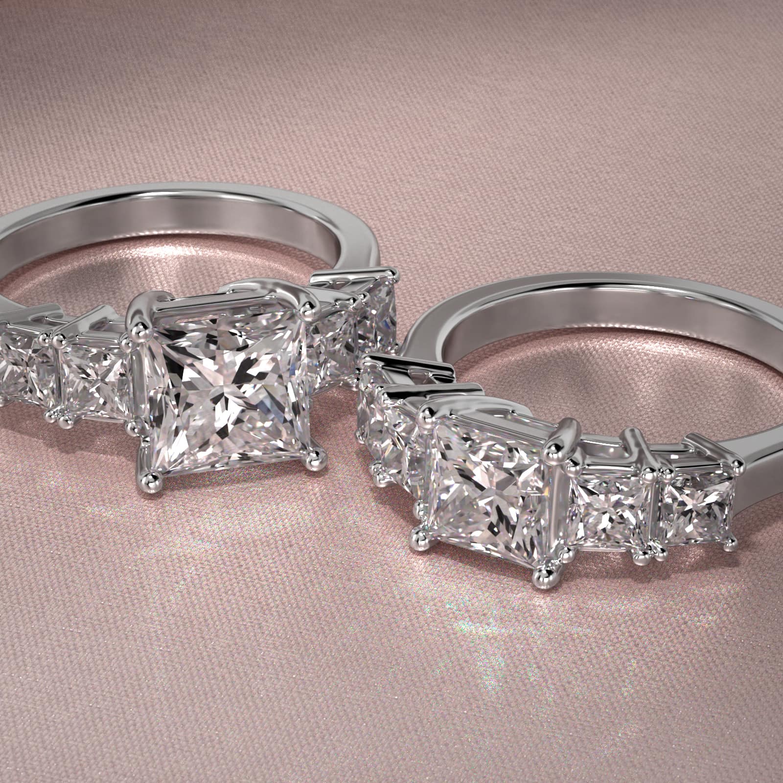 Four Princess Cut Side Stone Diamond Engagement Ring In 18K White Gold