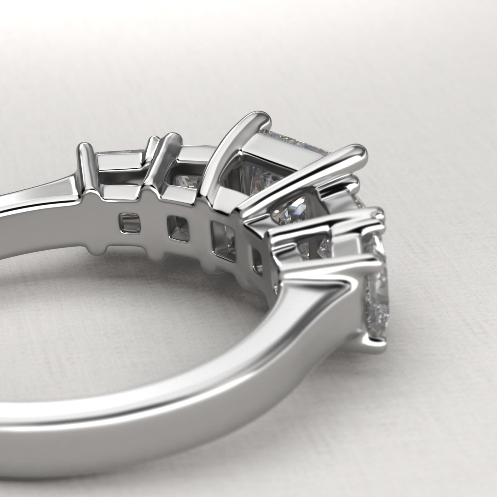 Four Princess Cut Side Stone Diamond Engagement Ring In 14K White Gold