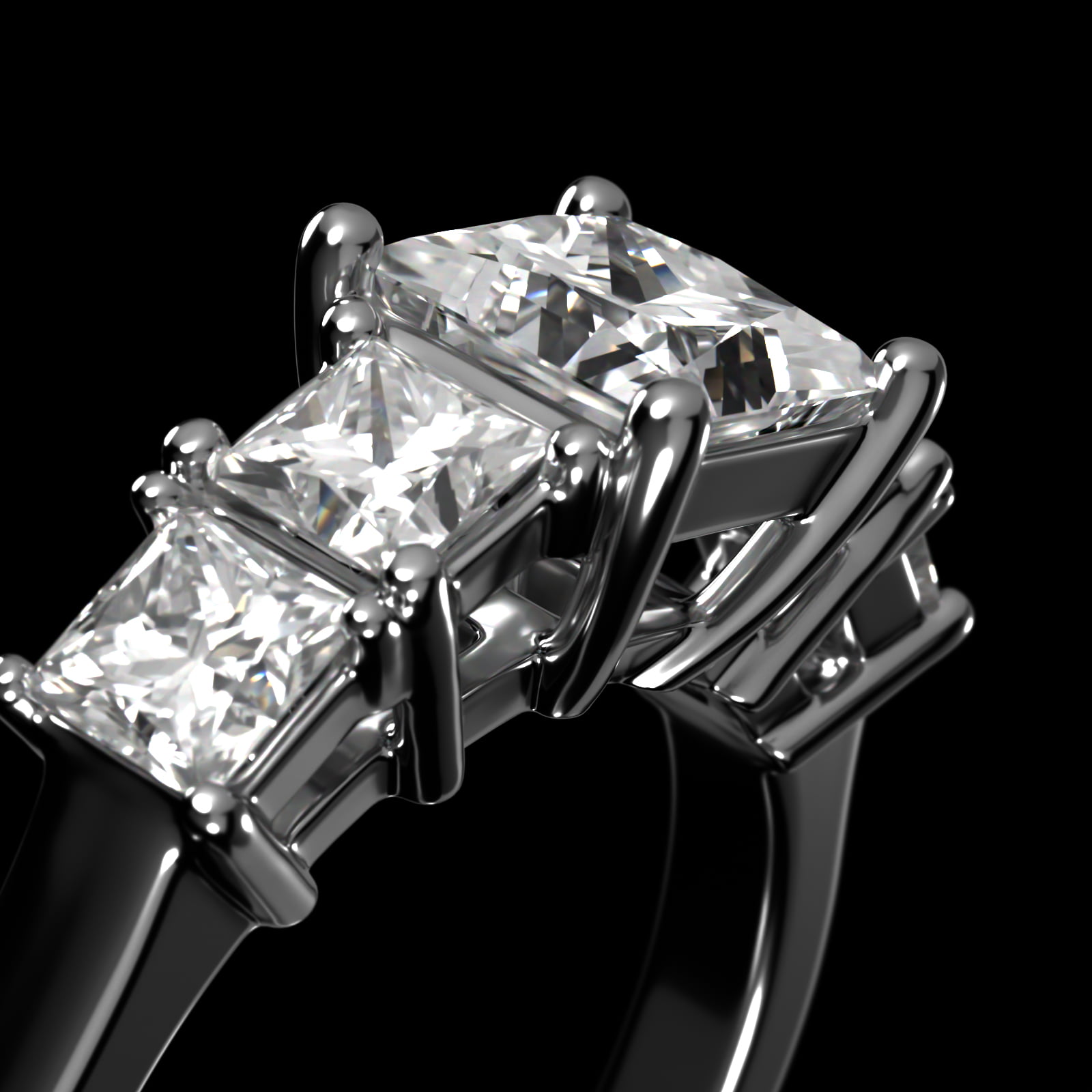 Four Princess Cut Side Stone Diamond Engagement Ring In 18K White Gold
