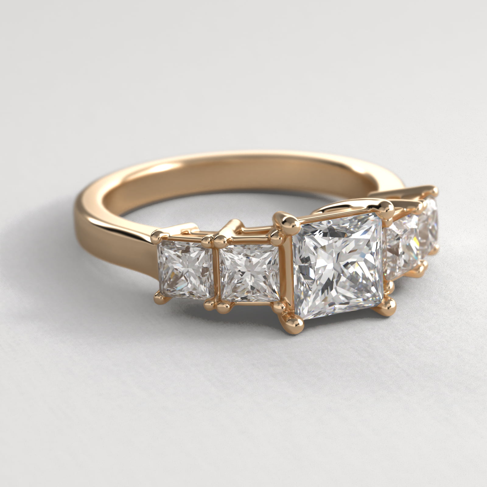 Four Princess Cut Side Stone Diamond Engagement Ring In 14K Yellow Gold