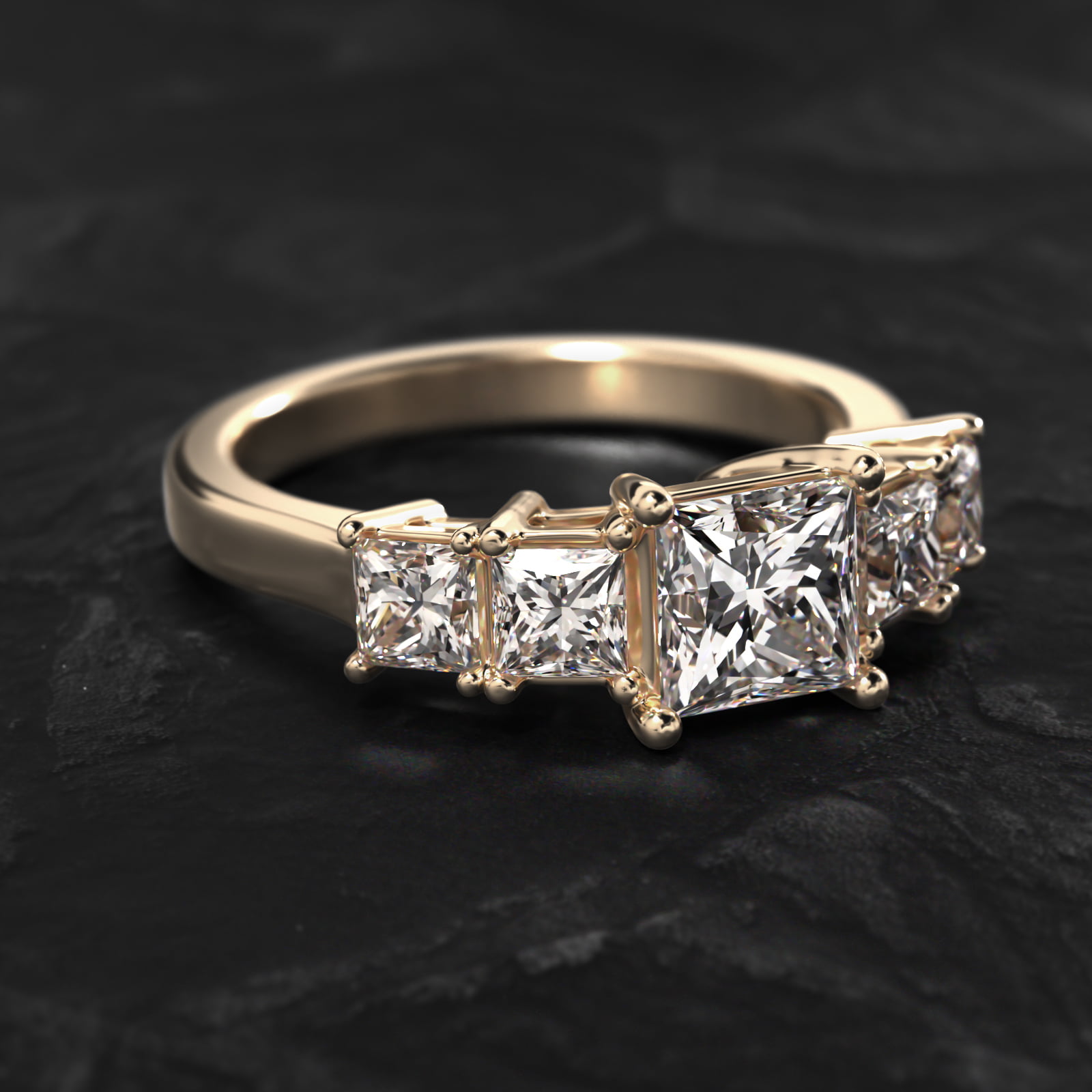 Four Princess Cut Side Stone Diamond Engagement Ring In 18K Yellow Gold