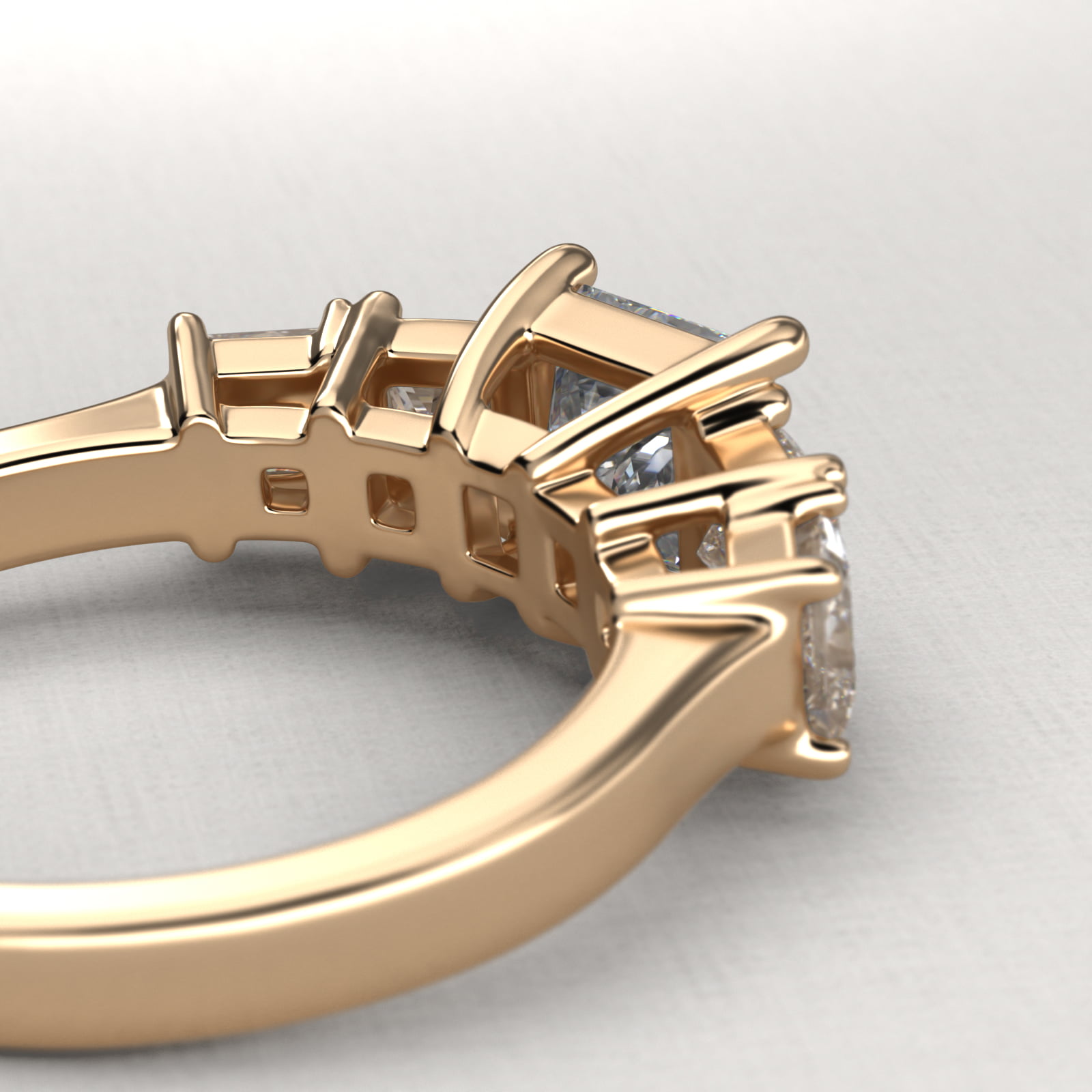 Four Princess Cut Side Stone Diamond Engagement Ring In 14K Yellow Gold